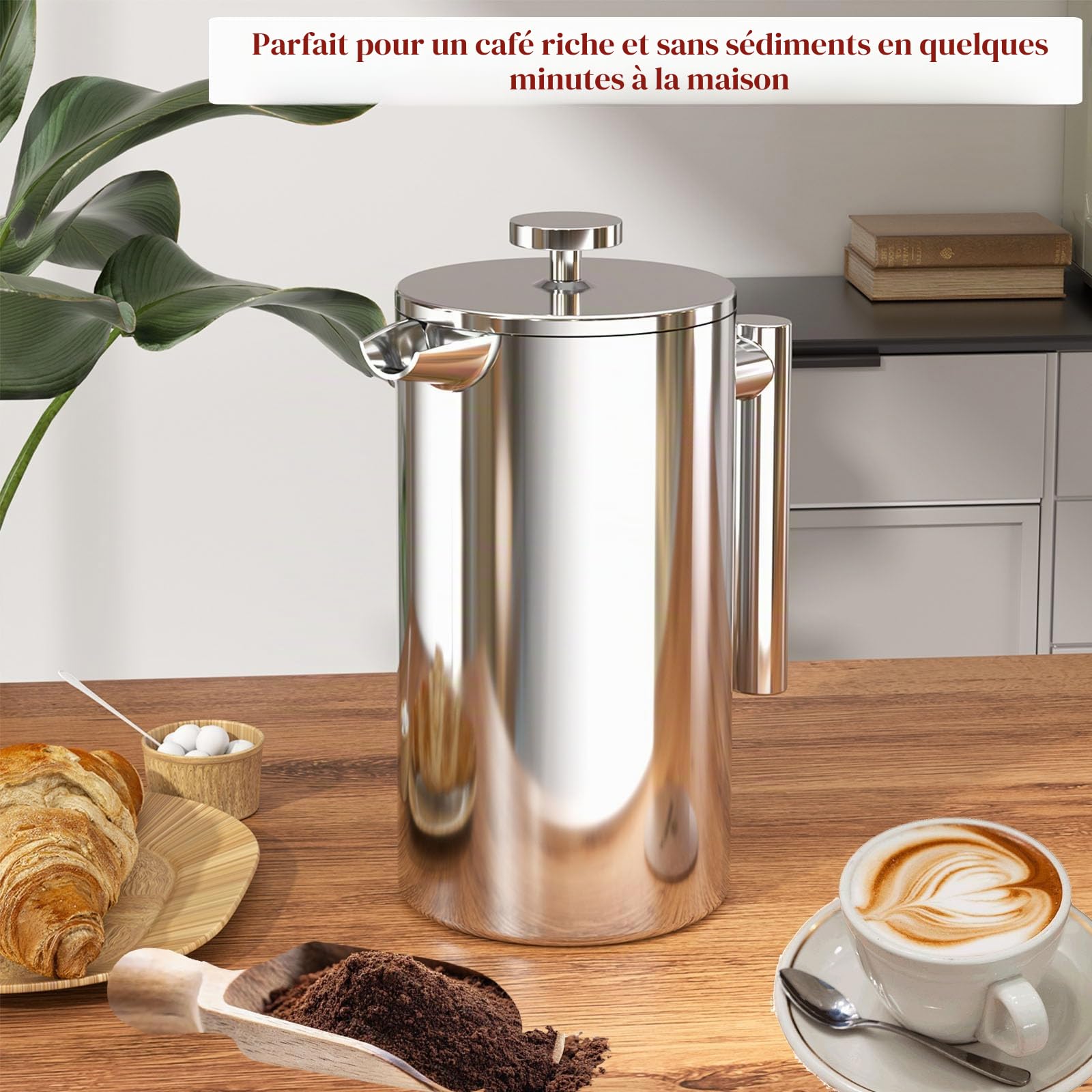 XINGYUEXUAN Cafetière à piston en acier inoxydable, de qualité supérieure, avec fonction thermique, avec triple filtre, passe au lave-vaisselle et isolée, 600 ml