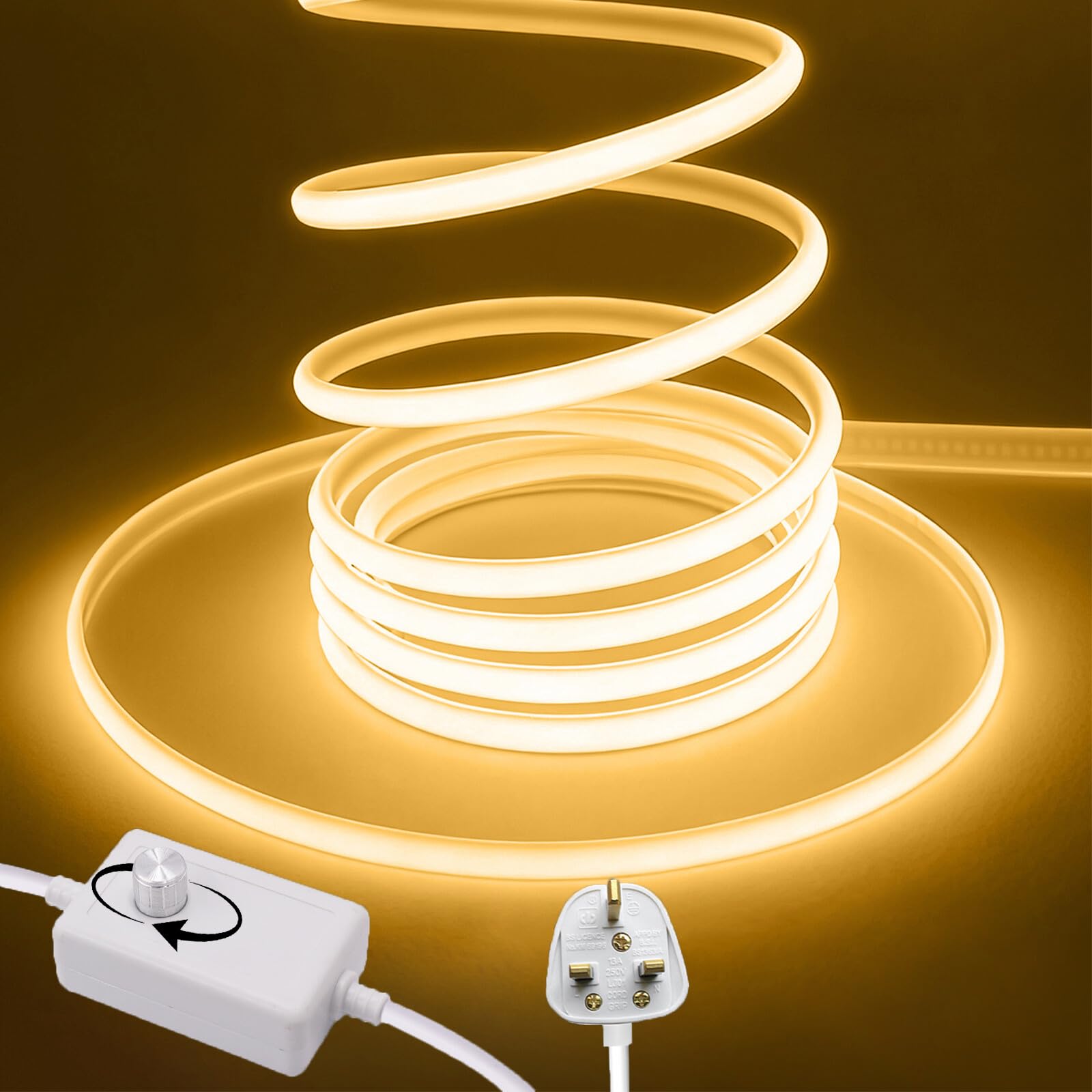 Wisada 220V Dimmable COB LED Neon Light Strip [12m, Warm White 3000-3500K], IP65 Waterproof Flexible，288 LEDs/m Cuttable FCOB LED Rope Light, DIY Design, Home Store Decorative Light Strip