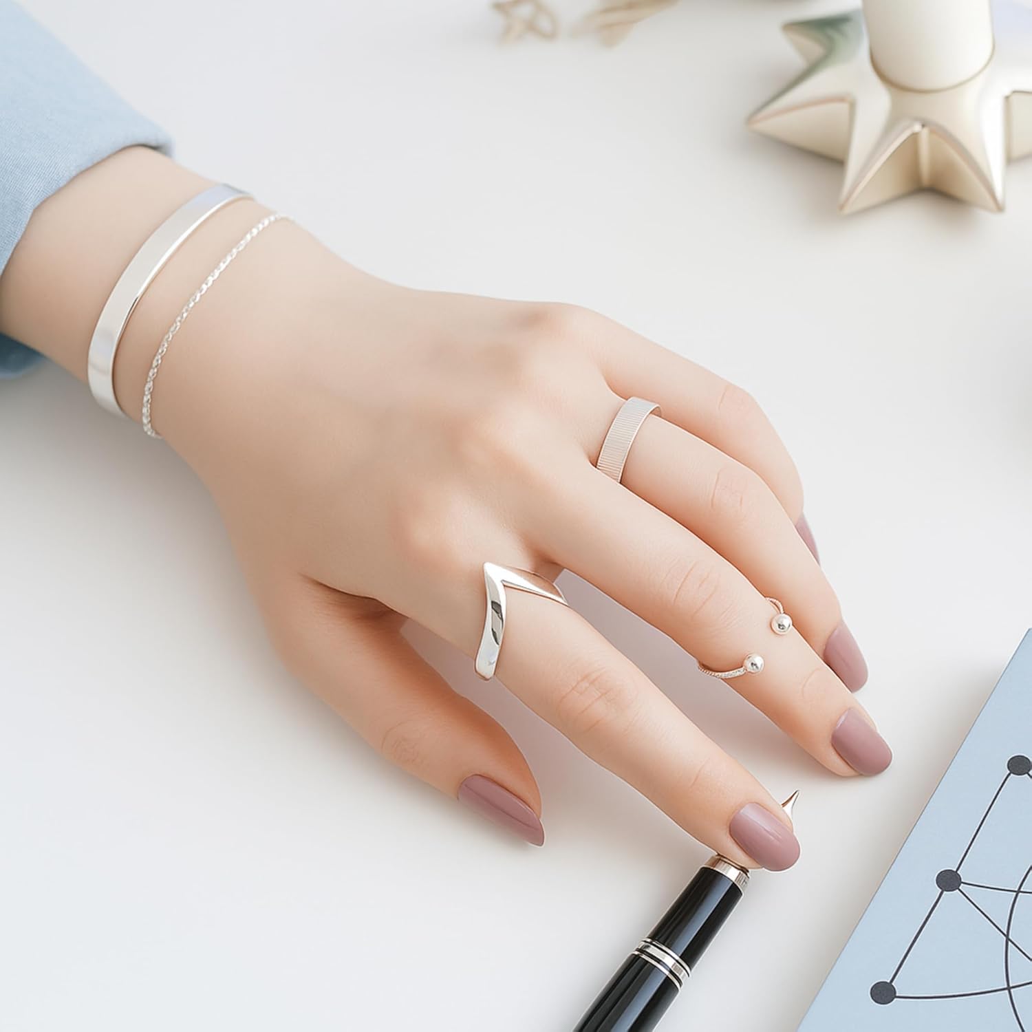 Rhodium on Sterling Silver Pointy Wishbone Triangle Spike V Shape Chevron Ring - Image 9