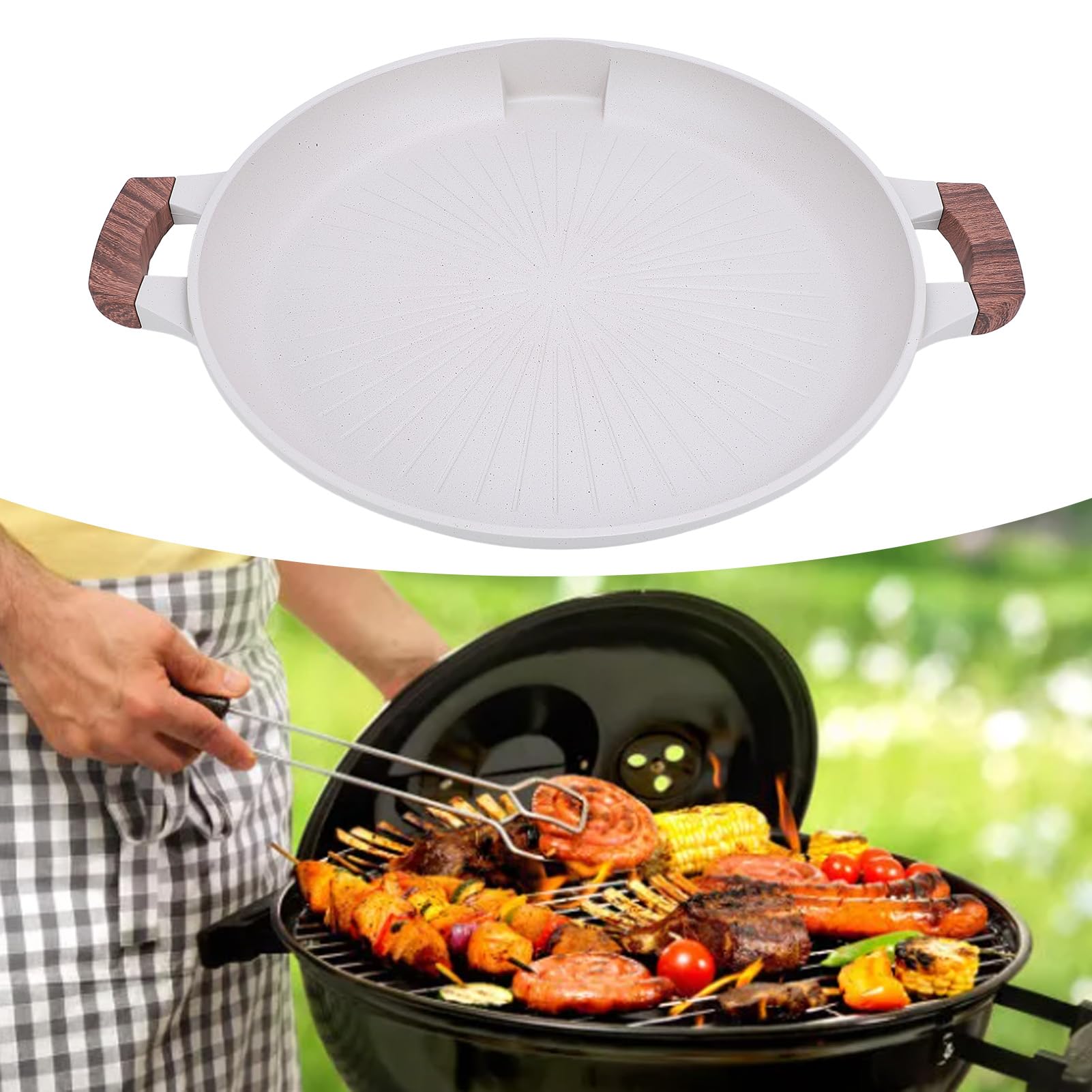 Korean Grill Pan, Stovetop Korean BBQ Non Stick Grill Pan, Even Heating Portable Multifunctional Maifanite BBQ Grill Plate for Indoor Outdoor Grilling