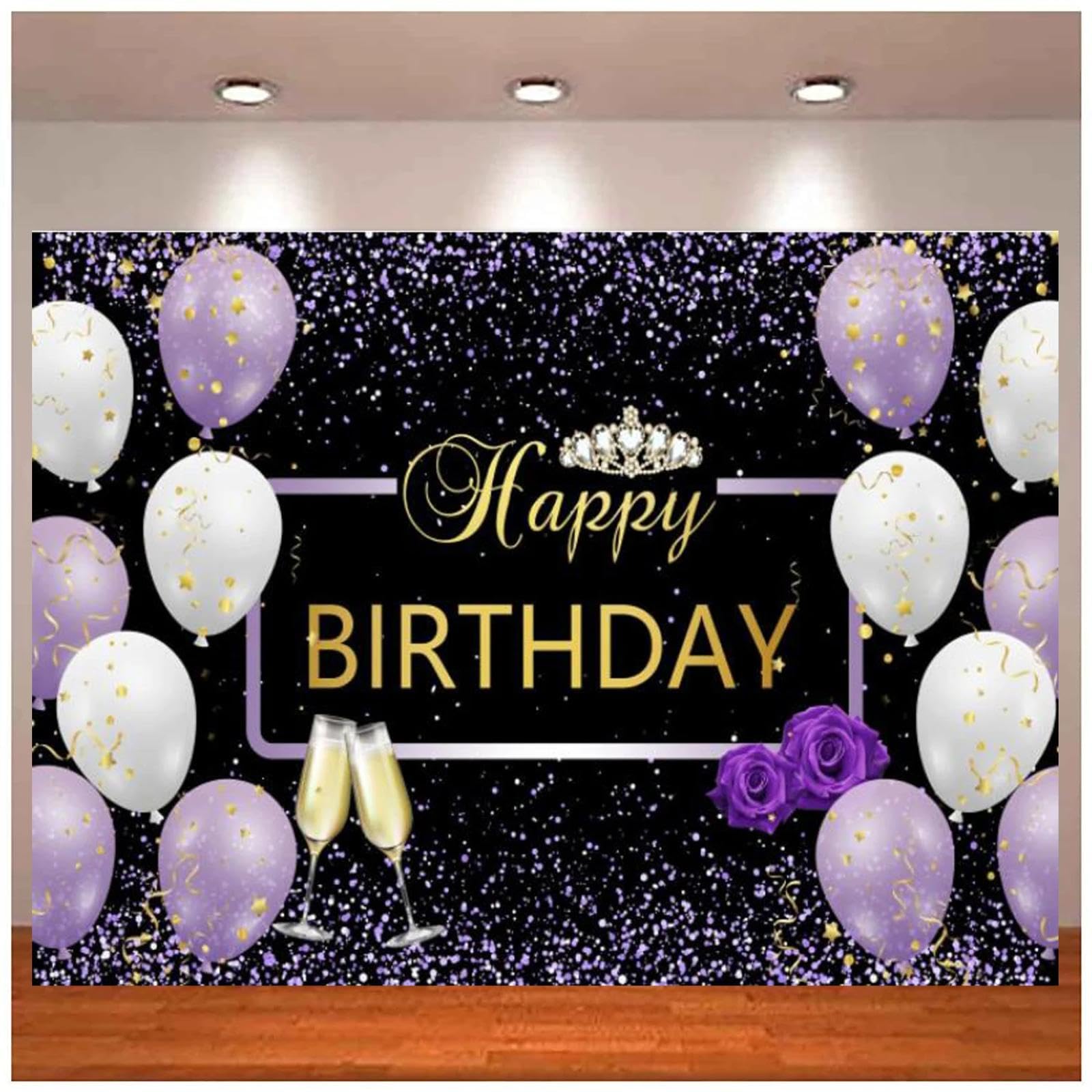 Fotografia tło fioletowy i czarny piękny balon król dziewczyna miękka 16 kobiet Happy Birthday Party Decor Tło Plakat