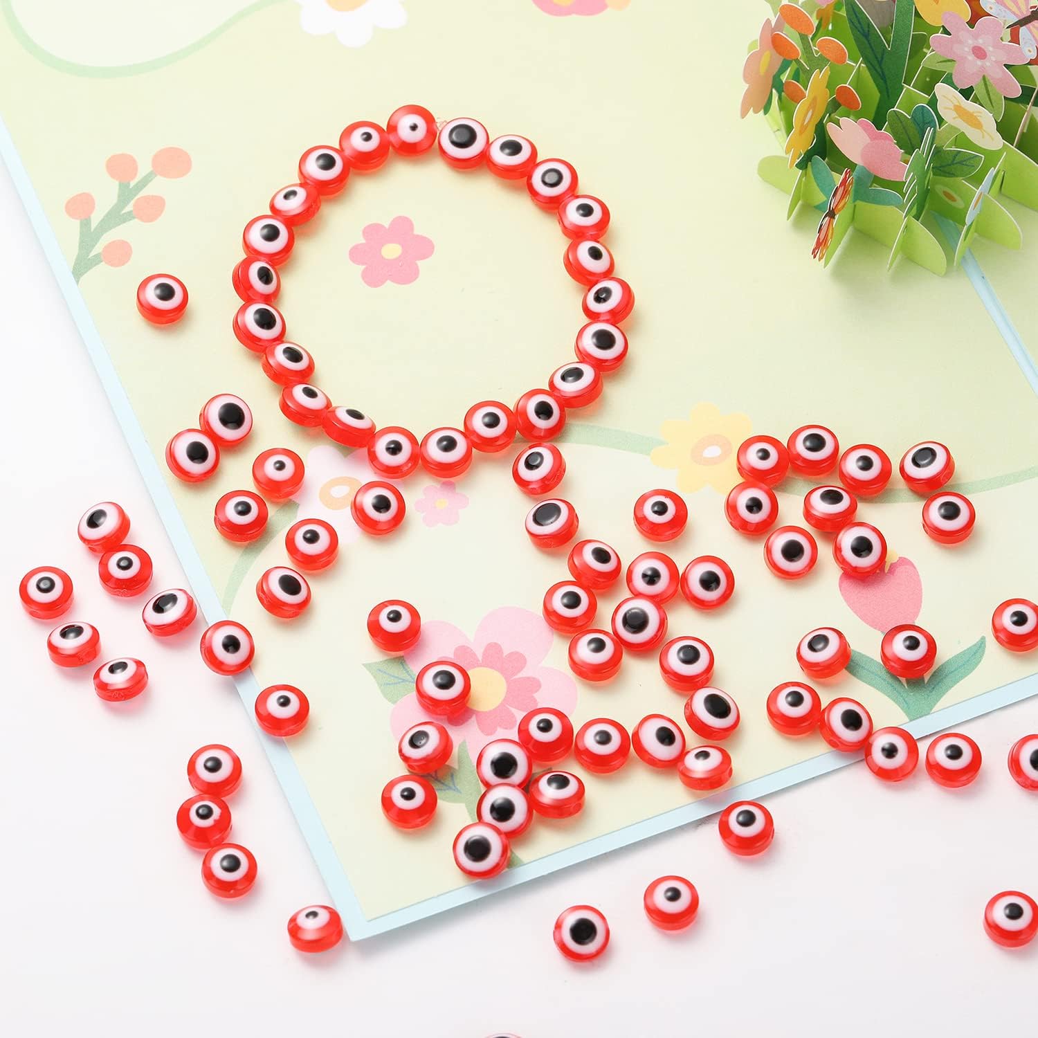 300pcs Red Evil Eye Beads for Jewelry Making, Lucky Beads 8mm Spacer Bead for DIY Bracelets Necklace Handicraft (Red) - Image 4