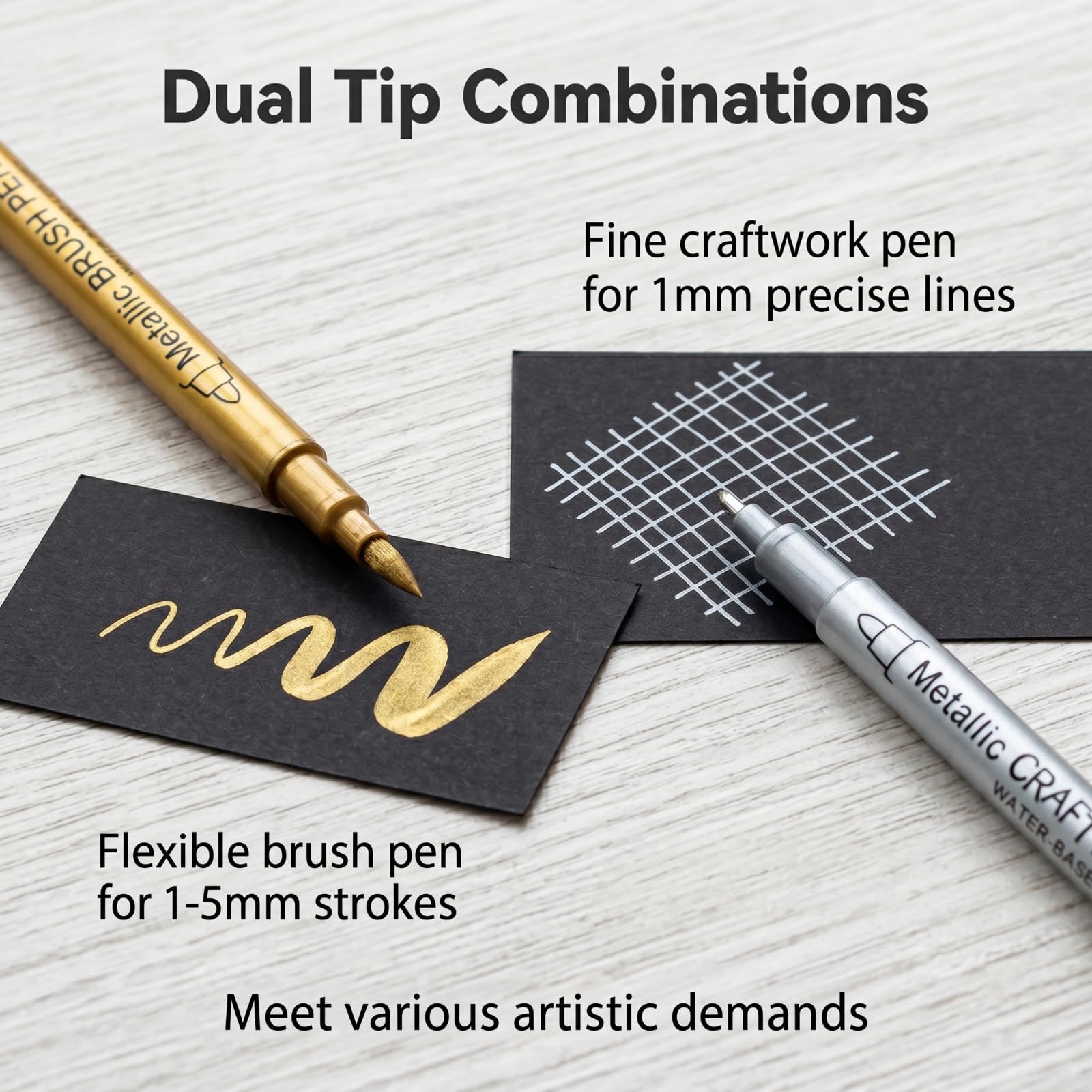 9 Wasserfeste Metallic Marker Stifte, Permanente Acrylmarker Metallic Stifte Set in Gold Silber Bronze, mit 6 Dicken und 3 Feinen Spitzen für Kartenschreiben, DIY Zeichnung, Album, Scrapbooking