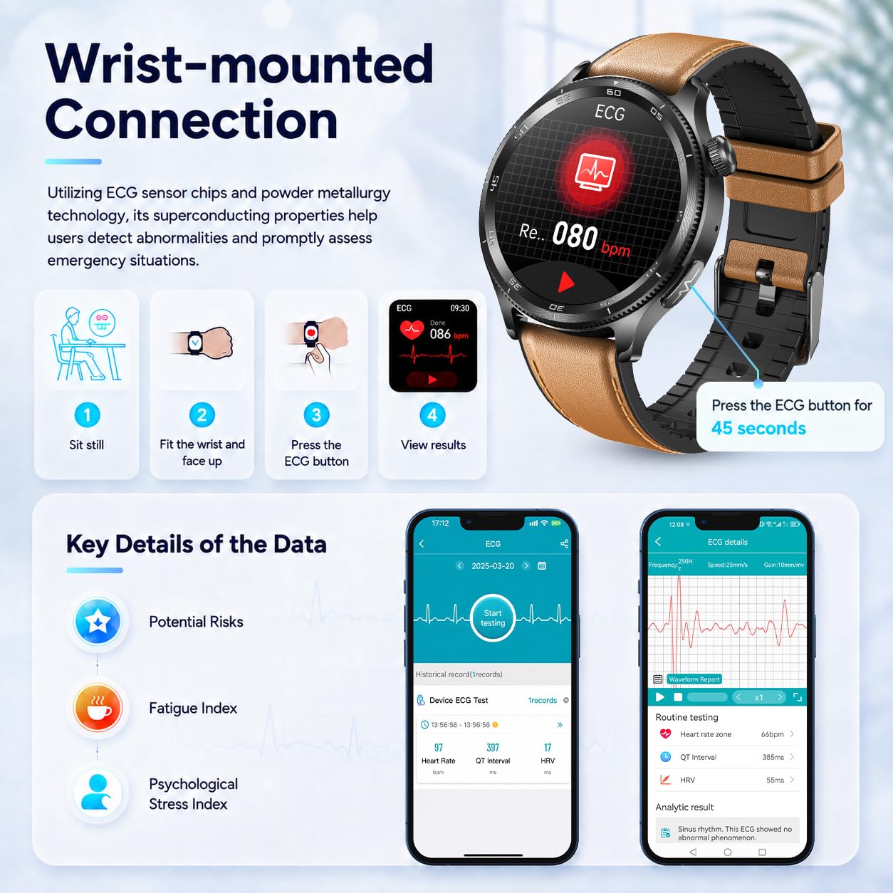 Orologio Smartwatch Uomo con Cardiofrequenzimetro Salute: 1.43“ Intelligenti Orologi con Bluetooth ECG HRV SpO2 Sonno Pressione Sanguigna 100+ Modalità Sportive Fitness Watch Compatibile Android e iOS