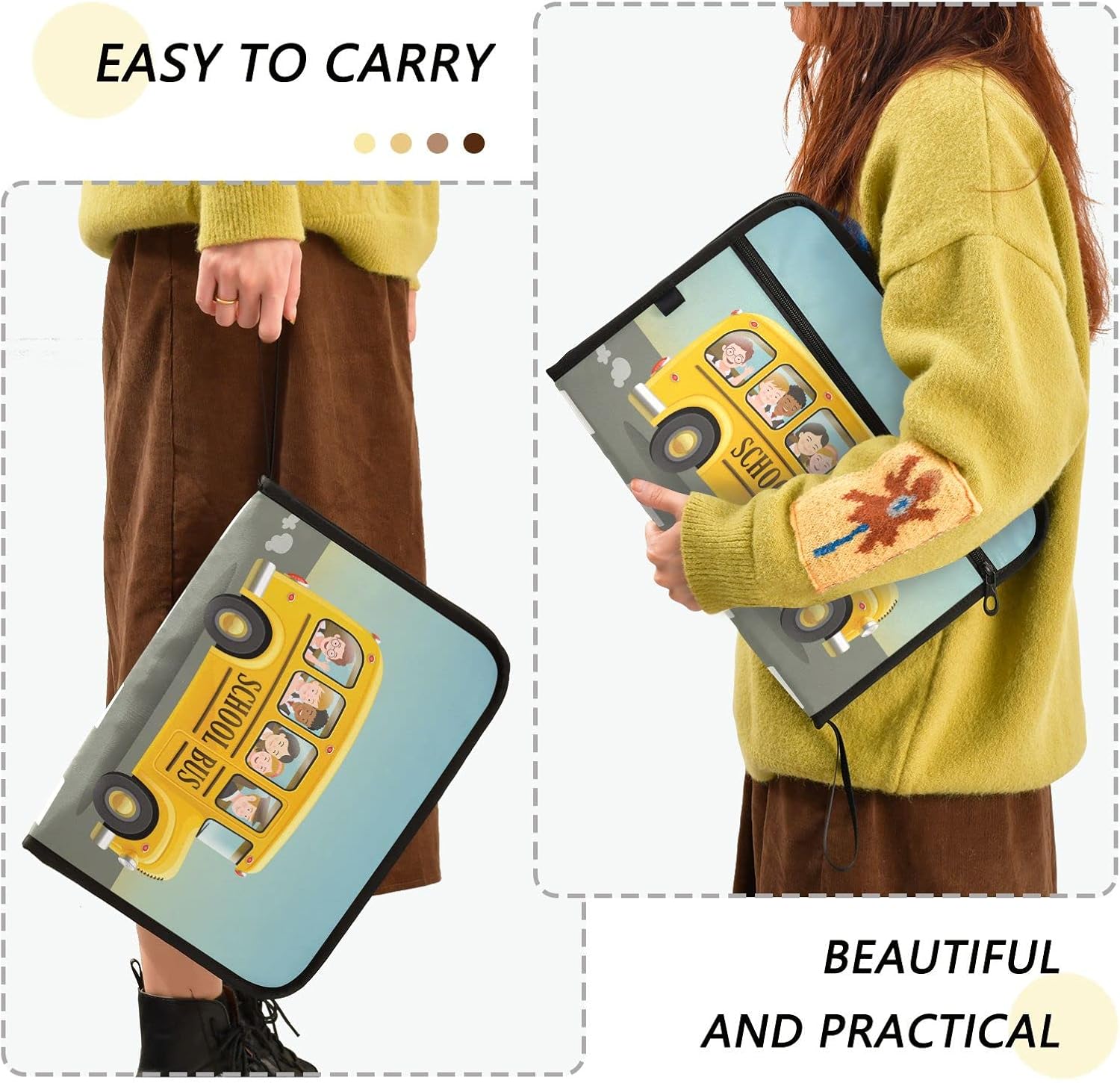 susiyo Cartoon Yellow School Bus Expanding File Folder 13 Pocket Expanding Organizer File Folder for A4 Letter Size