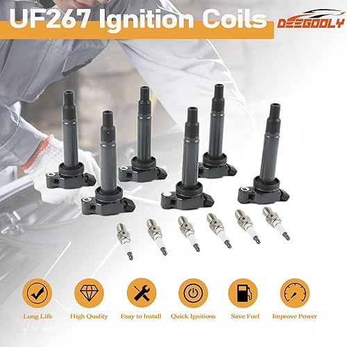 Miniatura 2 de Paquete de 4 bobinas de encendido UF-670 y bujías de iridio 91794 compatibles con Ford Edge Explorer Focus Fusion Mustang Taurus y Jaguar XE XF y