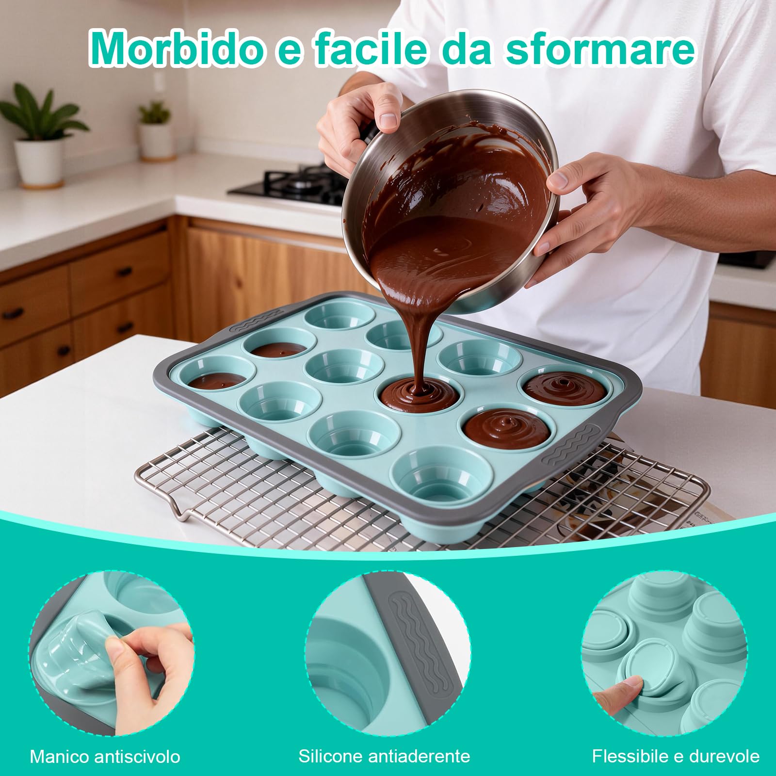 2 Pièces Moule à Muffins – Moule en Silicone pour 12 Muffins, Moules Silicone Muffin avec Structure Métallique, Idéale pour Cupcakes, Brownies et Puddings - 5