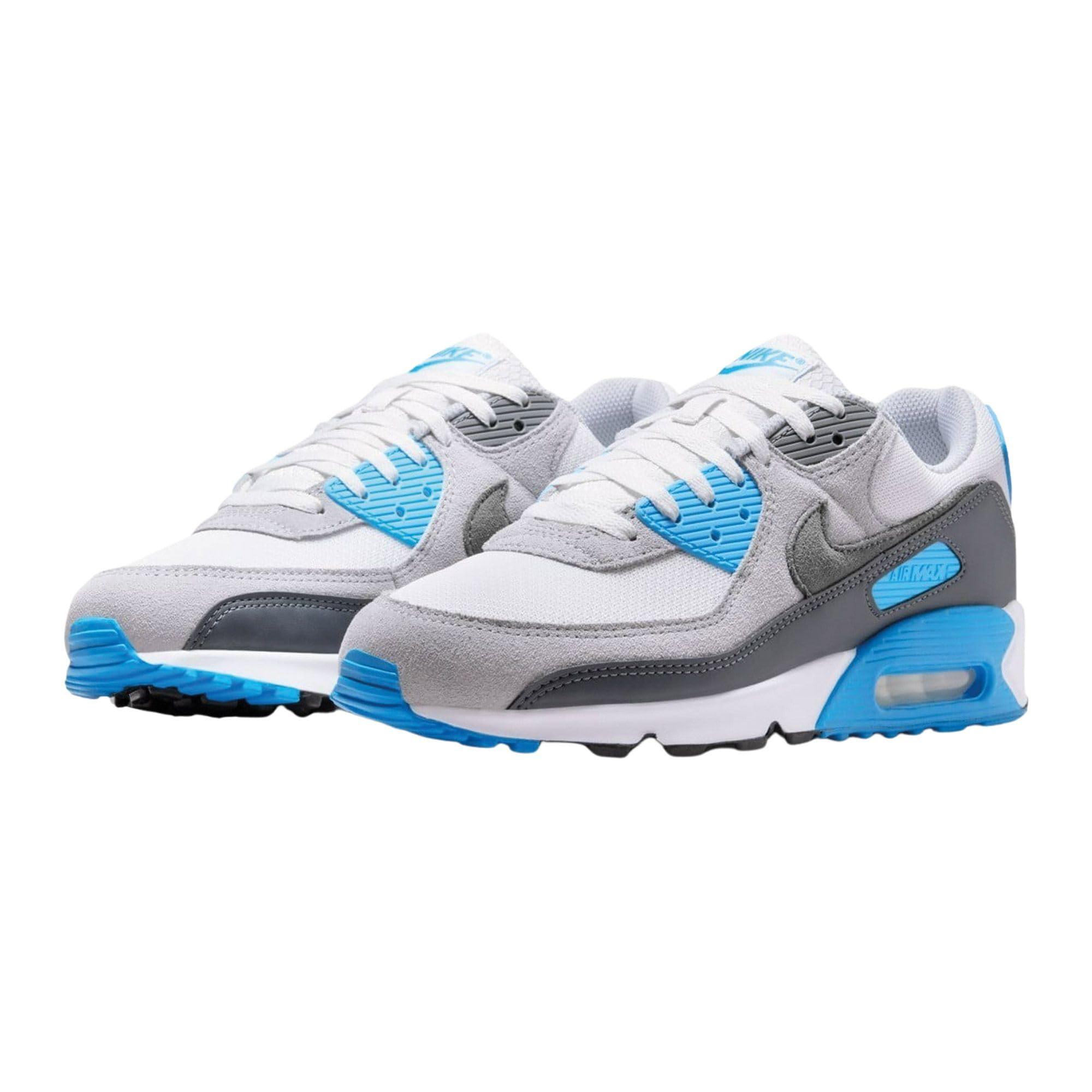 NIKE Air Max 90 - Zapatillas para hombre (Platinum Tint/Blue Lightning/Wolf Grey/Iron Grey)