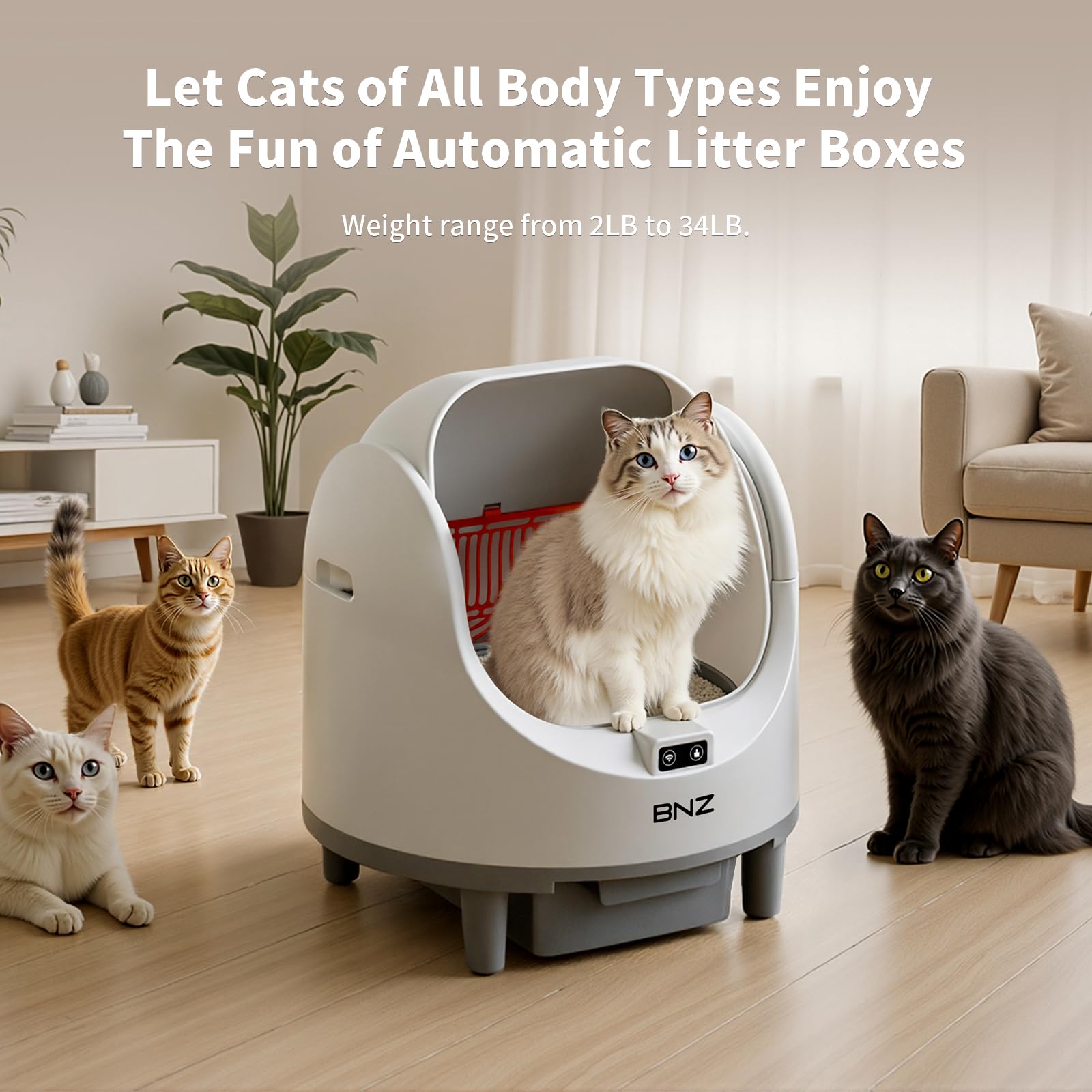 BNZ Self Cleaning Litter Box – Automatic Cat Litter Box for Multiple Cats | App Control, Safety Sensors, Open Top Design | Includes Scent Cartridge & Trash Bags - image 2