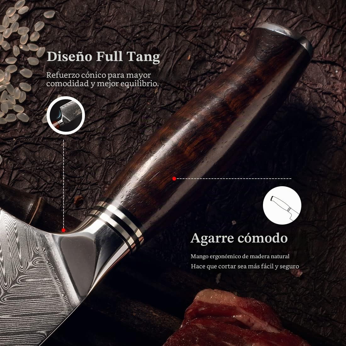YARENH 20.5 cm Cuchillo Cocinero de Acero de Damasco, Profesional Cuchillo de Chef, Cuchillo de Cocina Afilado de Acero de con Alto Carbono, con Mango de Sándalo, con Funda Magnética