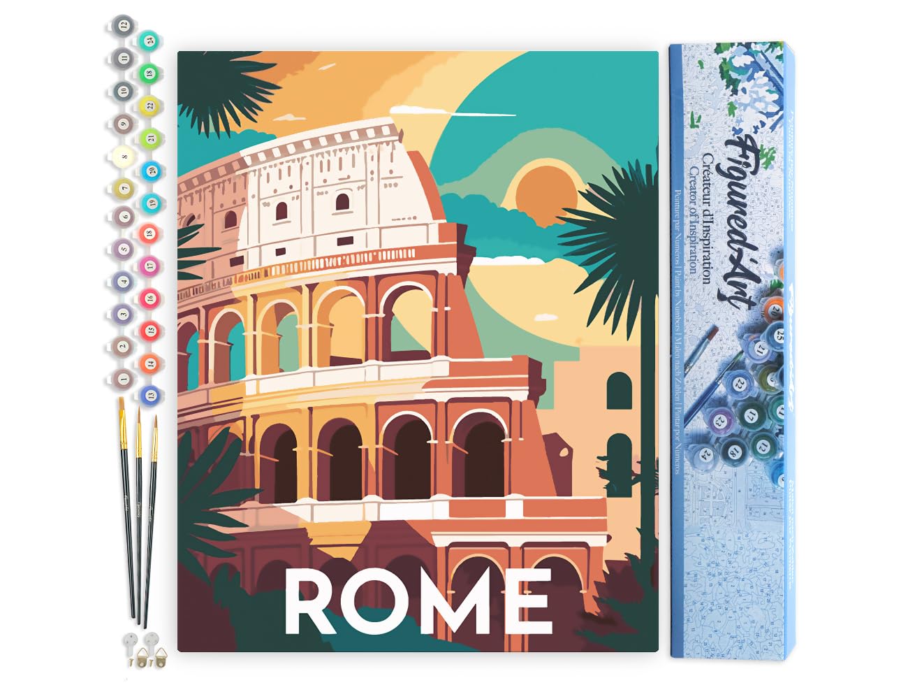 Figured'Art Paint by Numbers for Adults Travel Poster Rome 40x50cm - Craft Art Painting DIY Kit Rolled Canvas Without Frame