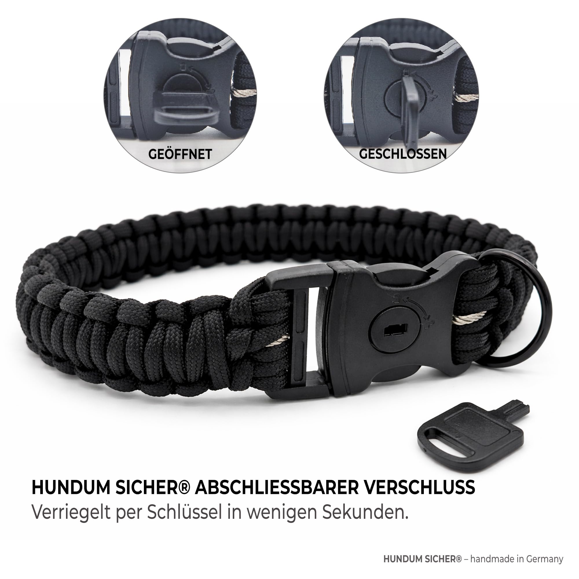 Anti-Diebstahl Hundehalsband & Leine für kleine Hunde - Abschließbar & schnittfest, Paracord Set mit Stahlseil-Kern (150cm)