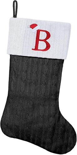 Miniatura 34 de Medias de Navidad con monograma de punto gris de 19.5 pulgadas. Calcetines de Navidad con inicial personalizadas, decoración de fiesta de Navidad