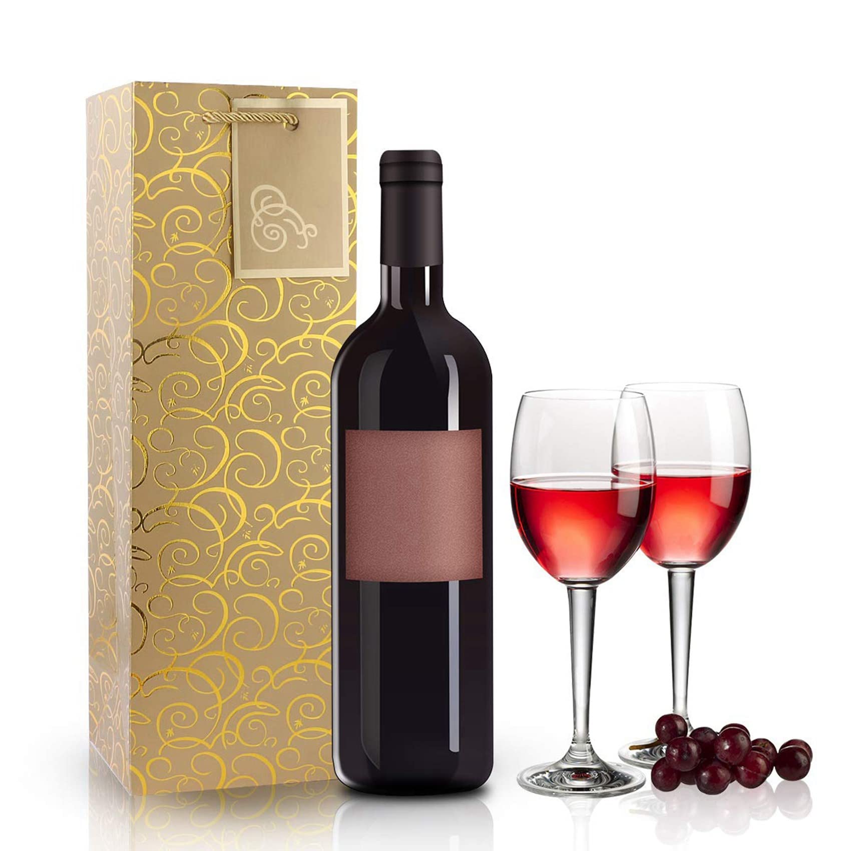 Confezione da 50 sacchetti per vino in carta con manici, singola bottiglia di carta per vino, per Natale, feste, shopping, merchandise al dettaglio
