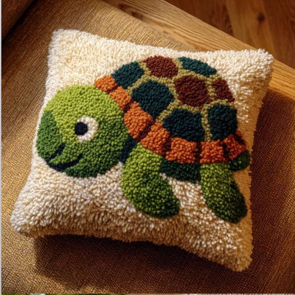 WallustrioaW Latch Hook Kit Cushion Tortoise 43Cmx43Cm Latch Hook Kit DIY Pillow Materials Package Hooks Knitted Embroidered Carpet Pillow Embroidery