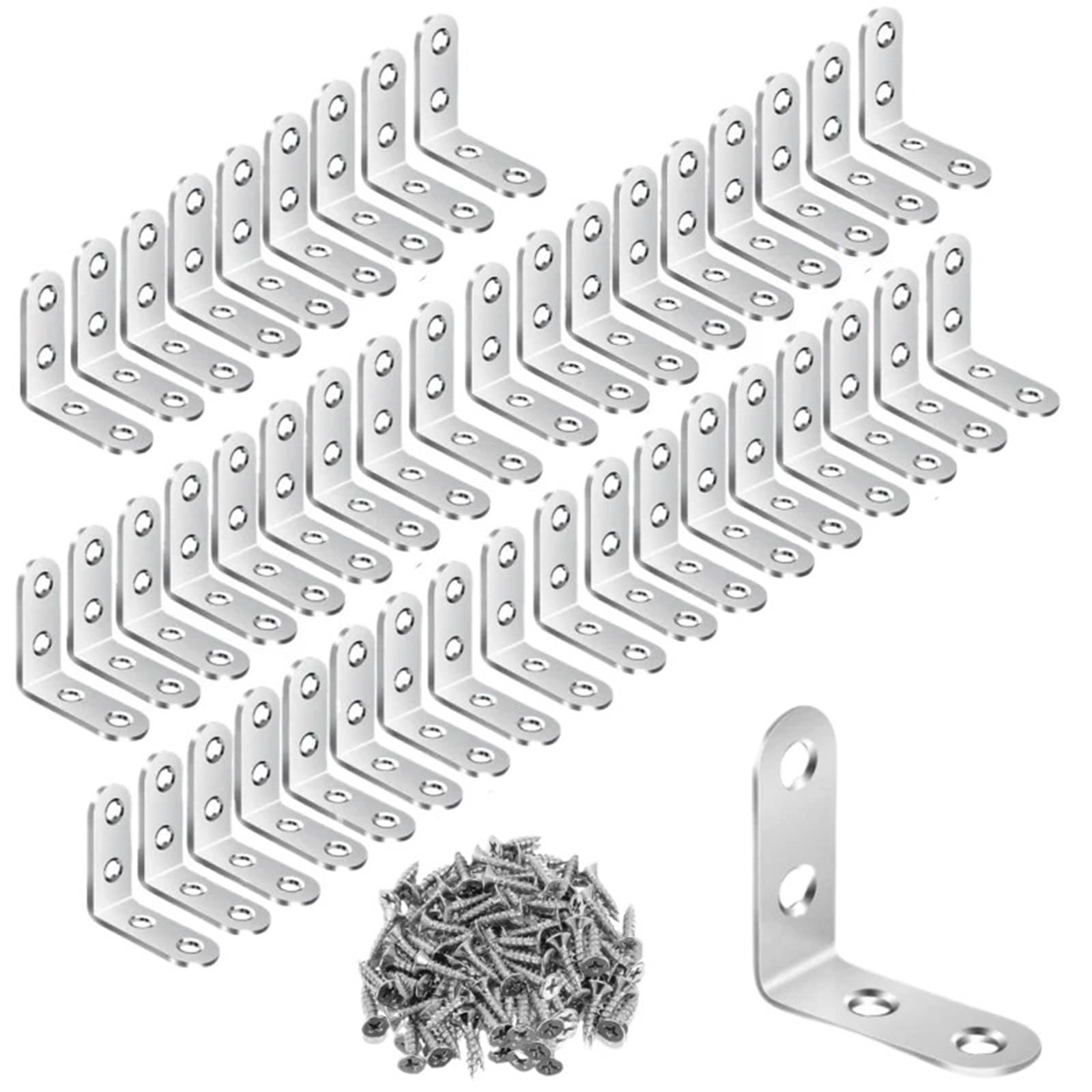 Rrypbovg L-Silver 40X40 50Pcs L Brackets Black Stainless Steel With Screw Right Angle Corner Brace For Shelve,Wood Furniture,Chair,Drawer,Cabinet(L-Silver 40X40 50Pcs)
