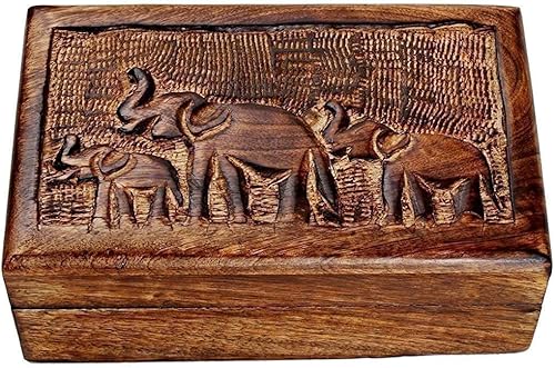 ARTISENIA Regalos para el día de la madre, elefante de madera, tallado a mano, joyero, caja de joyería decorativa, caja de tarot, caja organizadora