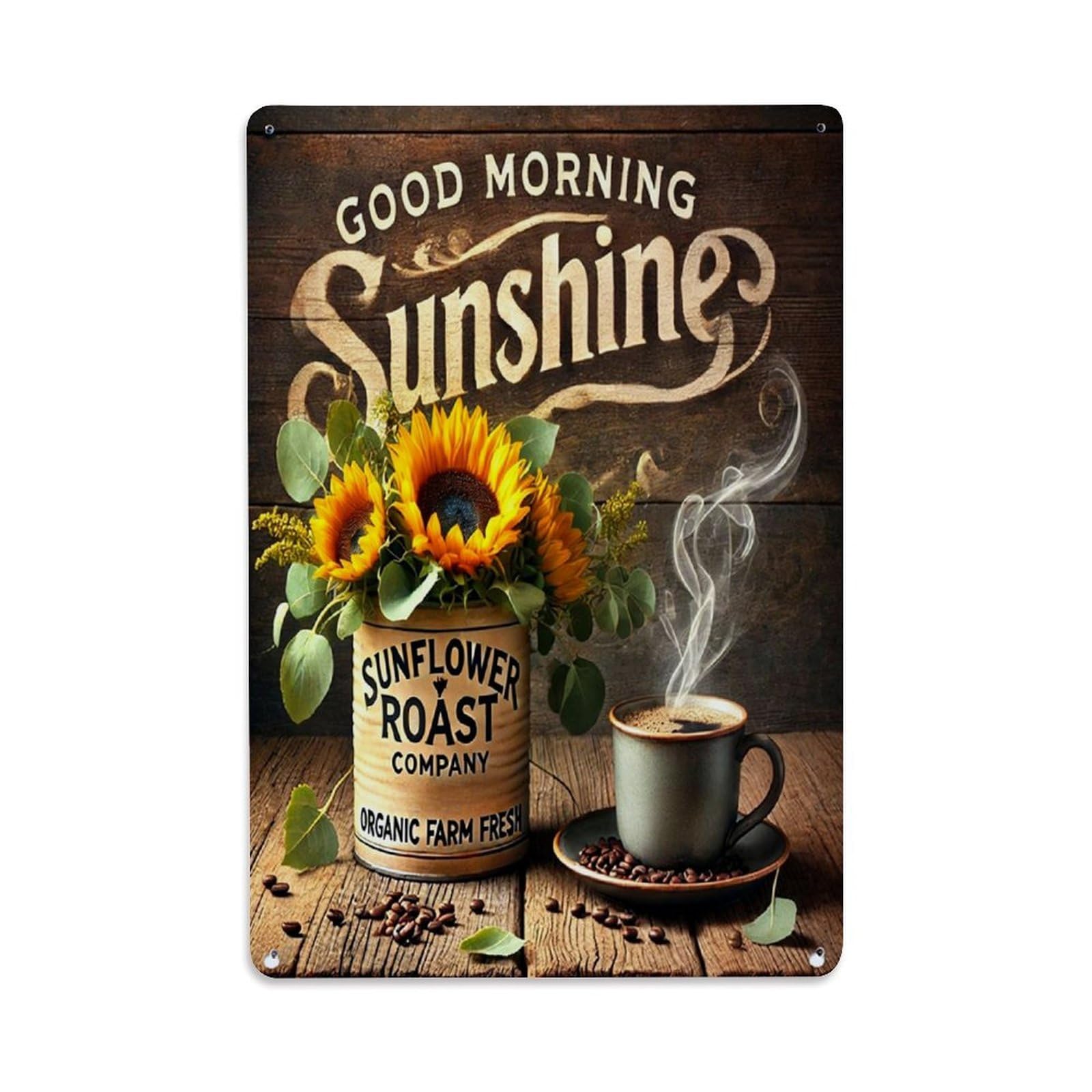 Sunflower Roast Company Organic Farm Fresh Retro Metal Tin Sign, Vintage Decor Art Poster for Bar, Home, Man Cave, Kitchen, Laundry Room Gift 8x12Inch