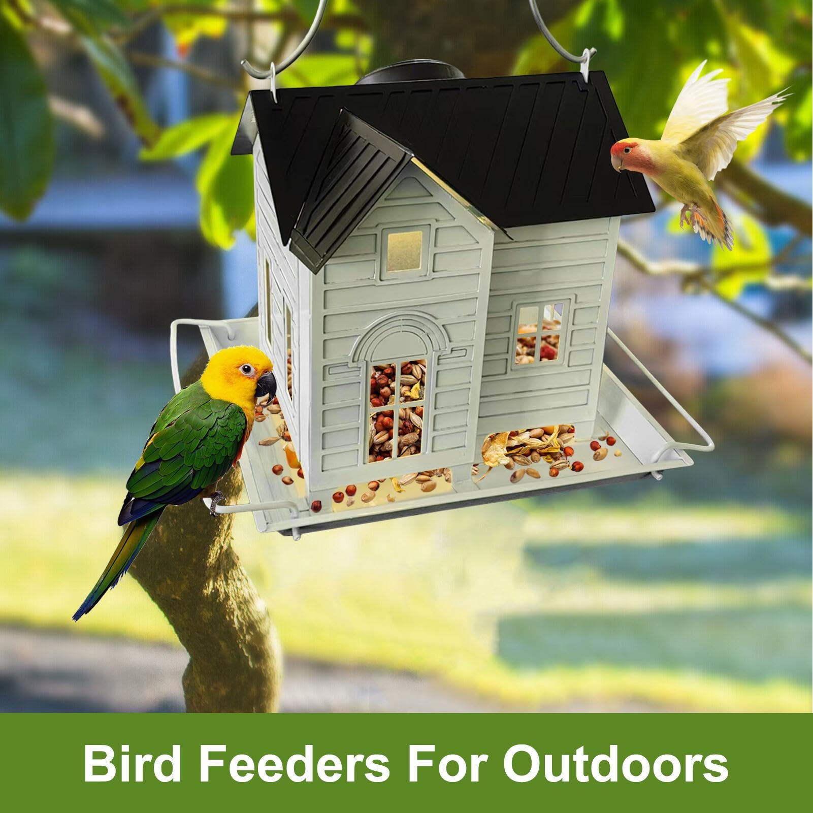 Solar Bird Feeder, wiszący metalowy podajnik hummingbird, stacja karmienia Bluebird, wbudowana lampa solarna LED, odporna na pogodę żelazna konstrukcja, ogród farmhouse balkon