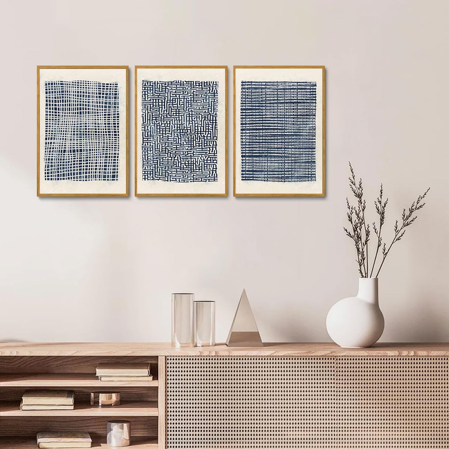 lianyibo 3 szt. nowoczesny abstrakcyjny granatowy płótno ścienne boho plakat artystyczny boho średniowiecza grafika do salonu sypialnia biuro (40 x 60 cm x 3/nieoprawione)