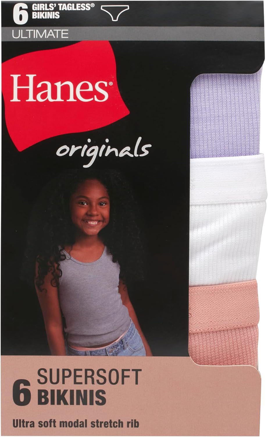 Hanes girls Originals Supersoft Bikini Underwear, Modal Rib Panties for Girls, 6-pack - Image 3