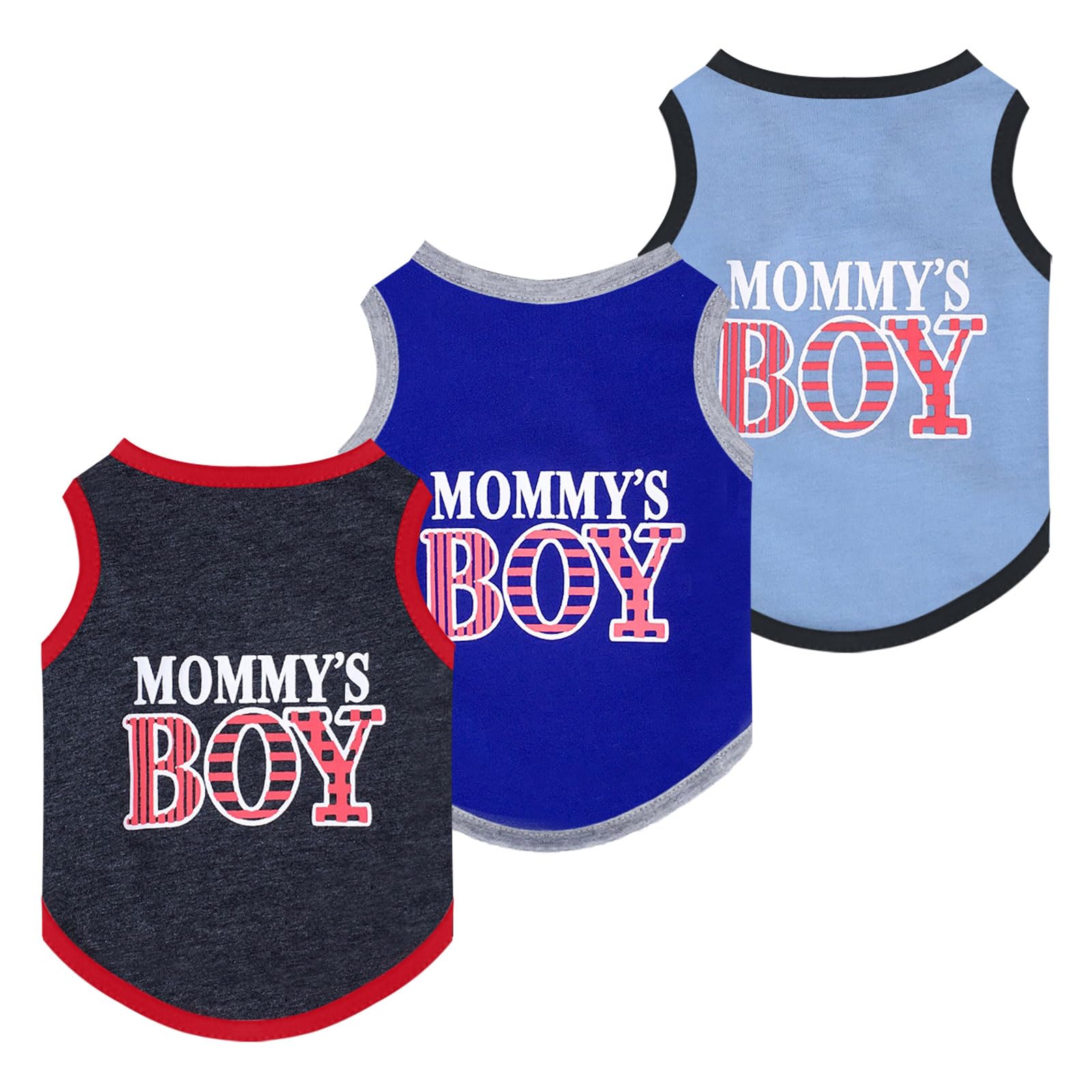 3 Pack Dog Shirts for Small Dogs Boy Soft Cotton Clothing Puppy Shirt Cute Summer Dog Clothes Male Mommy's Boy Dog T-Shirts Set Sleeveless Cat Dog Shirts Yorkie Chihuahua Outfits(Boy1,XS)