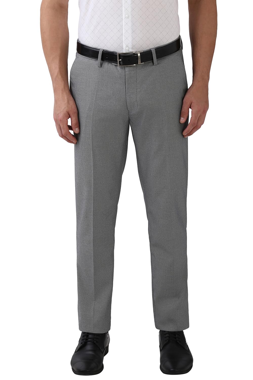peter england Men Grey Dots Slim Fit Trousers-picture-12