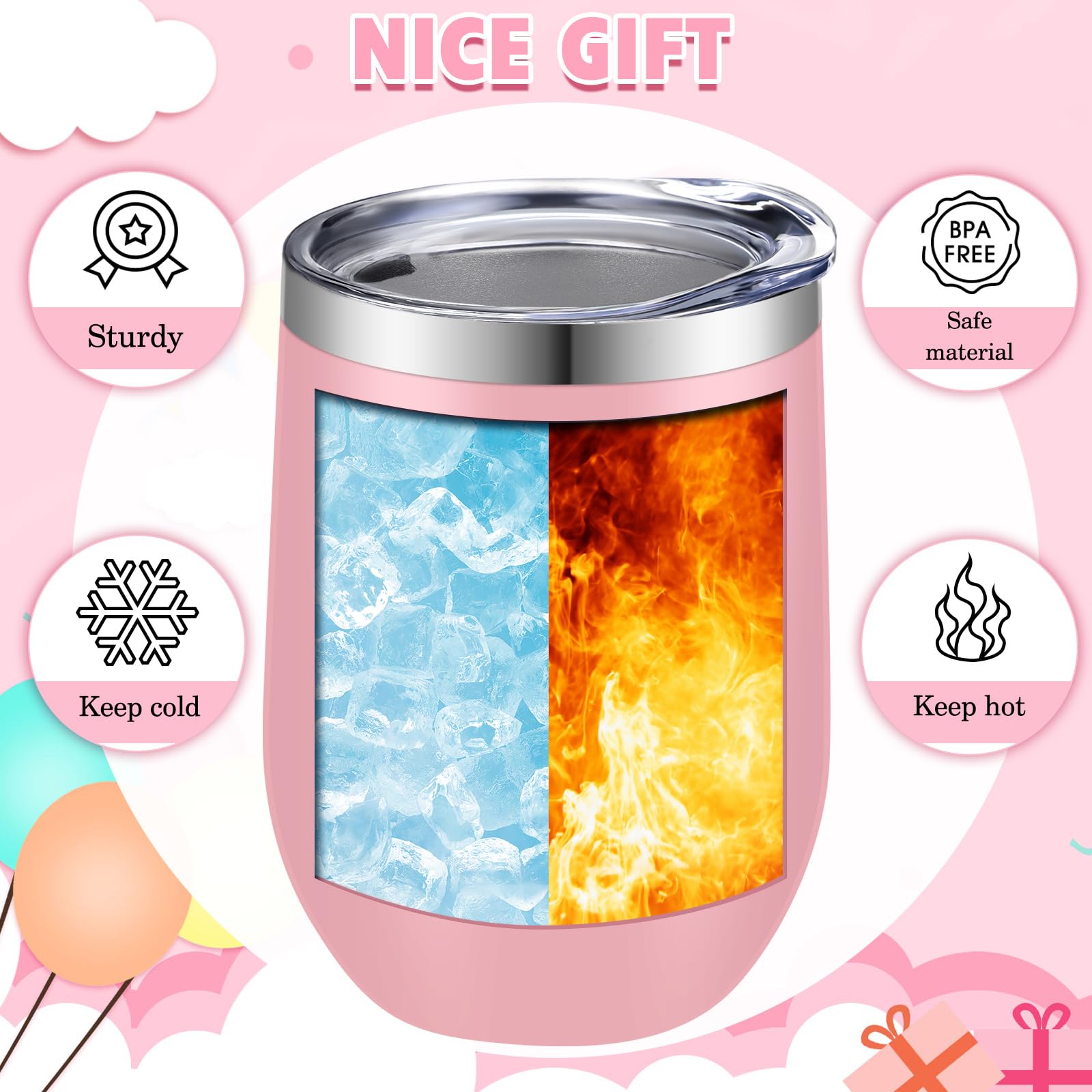 FoldTier 6 Pcs Birthday Squad Cups 12 oz Birthday Queen Wine Tumblers with Lids Stainless Steel Cup Women Trip Cups for Weekend Gift