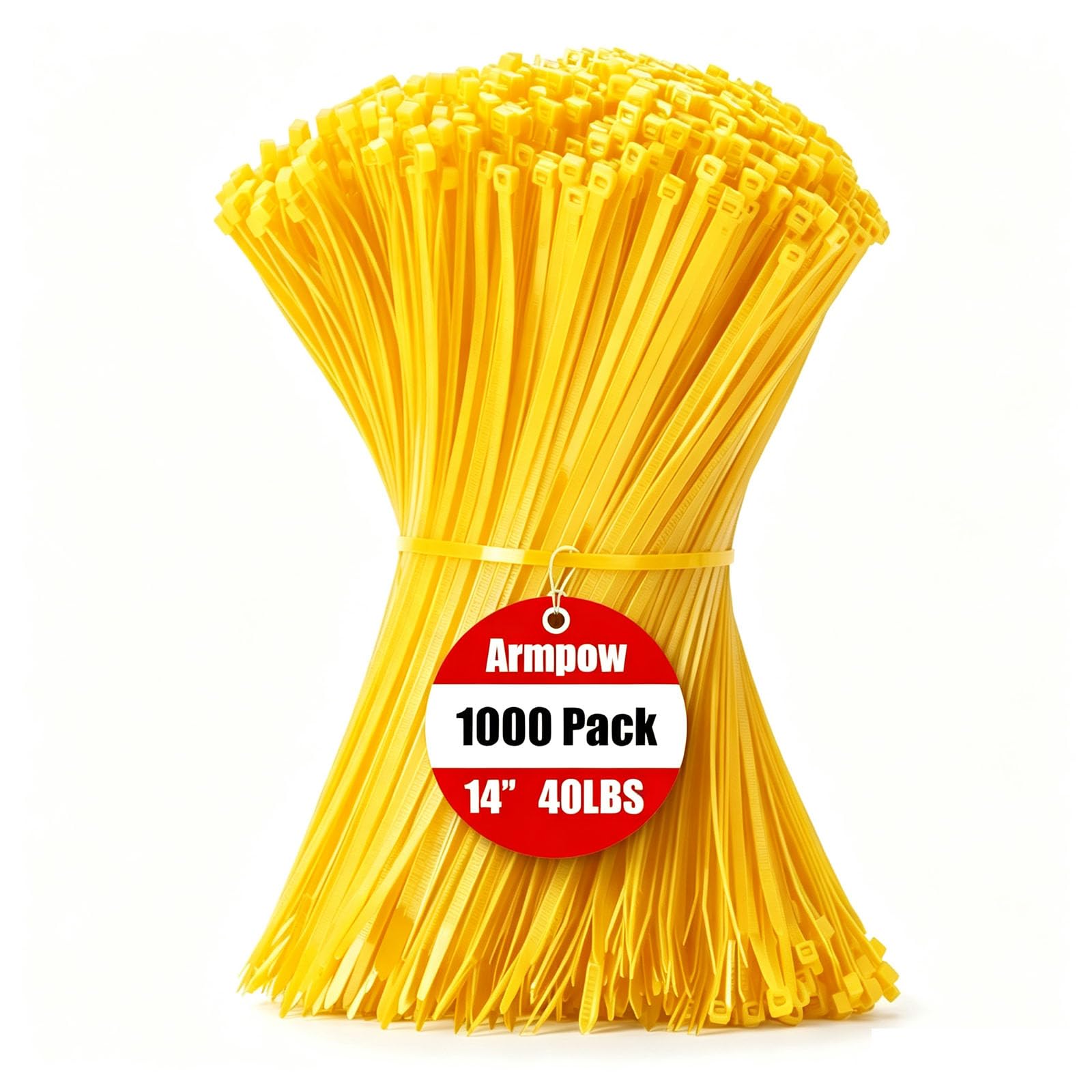 Armpow 14 Inch Zip Ties Yellow 1000 PCS, 40 Lbs- Heavy Duty Tensile Strength, Nylon PA66 UV Resistant Cable Ties for Indoor and Outdoor Use - Ideal for object bundling and fastening