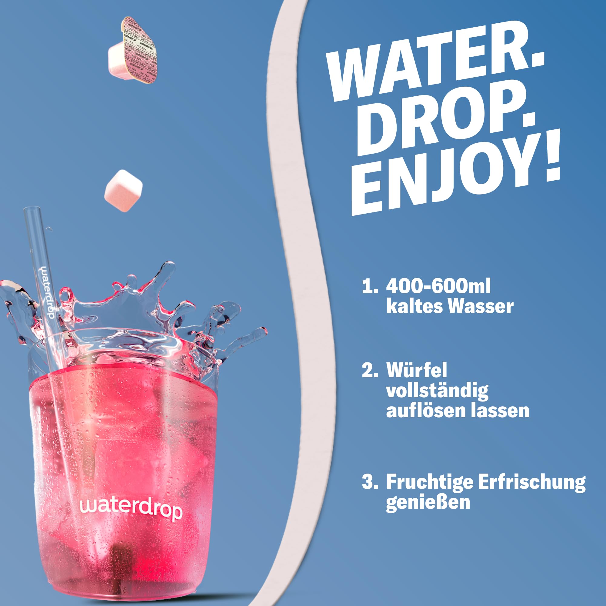 waterdrop® Eistee Mix - 36 Drops Pfirsich, Zitrone & Himbeere - zuckerfreier Durstlöscher & Alternative zu Sirup und Getränkepulver - Ice Tea mit Vitaminen & Schwarzem Tee für Wasser mit Geschmack