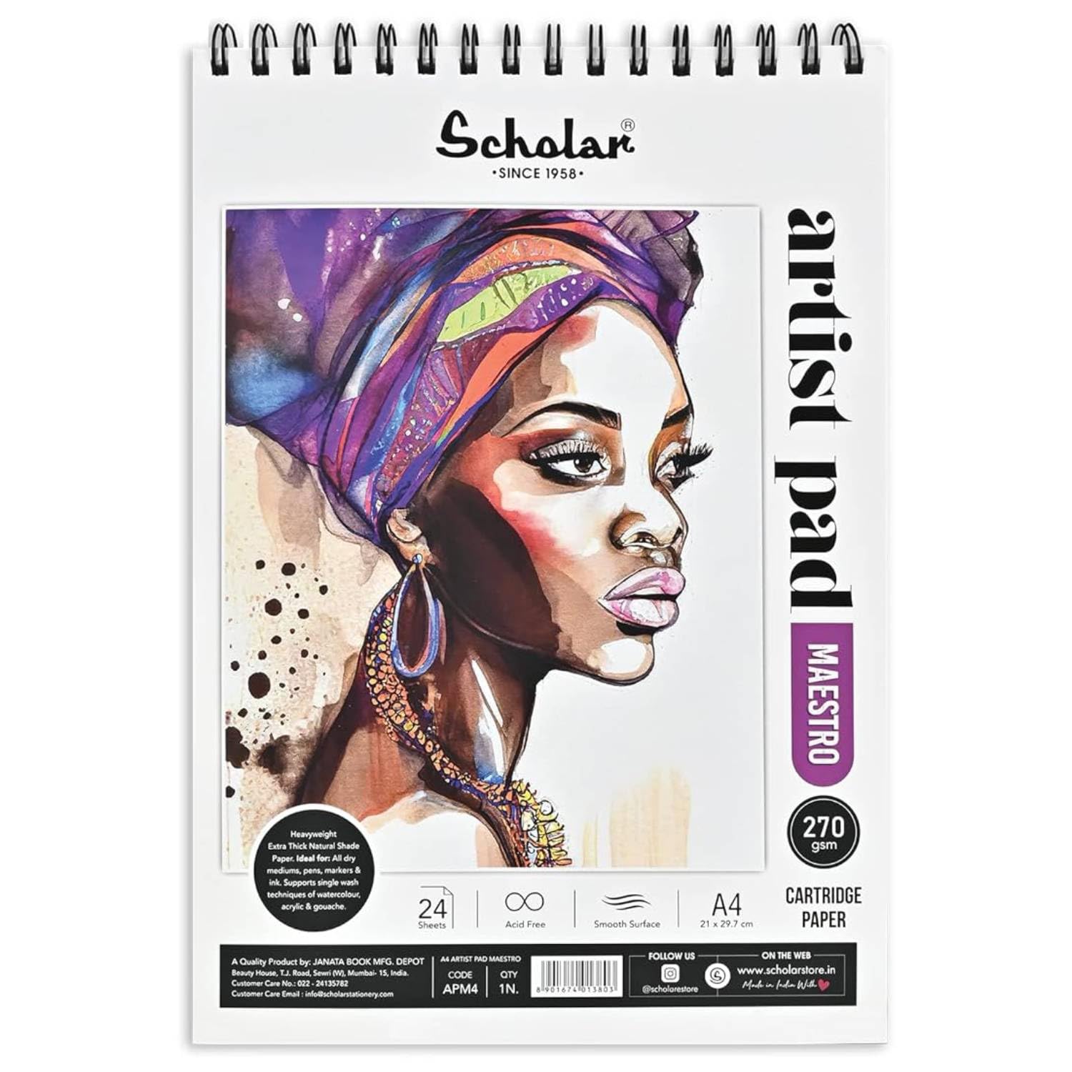 Scholar 270 GSM Artist Pad - Meastro (Wire Bound, 24 Sheets) (A4)-image-38