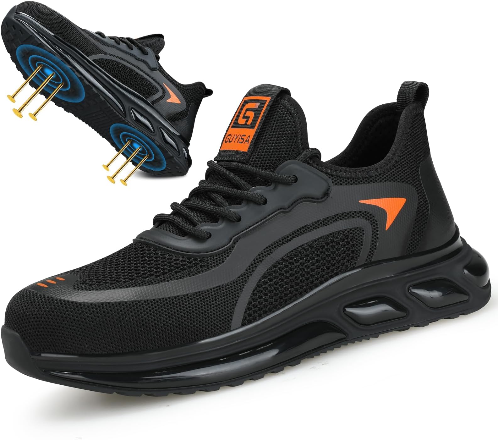 LAoutun Steel Toe Shoes for Men Lightweight Indestructible Safety Sneakers Work Shoes Breathable Steel Toe Tennis Shoes Composite Toe Shoes for Construction Men Womens Safety Shoes Size 10 Black