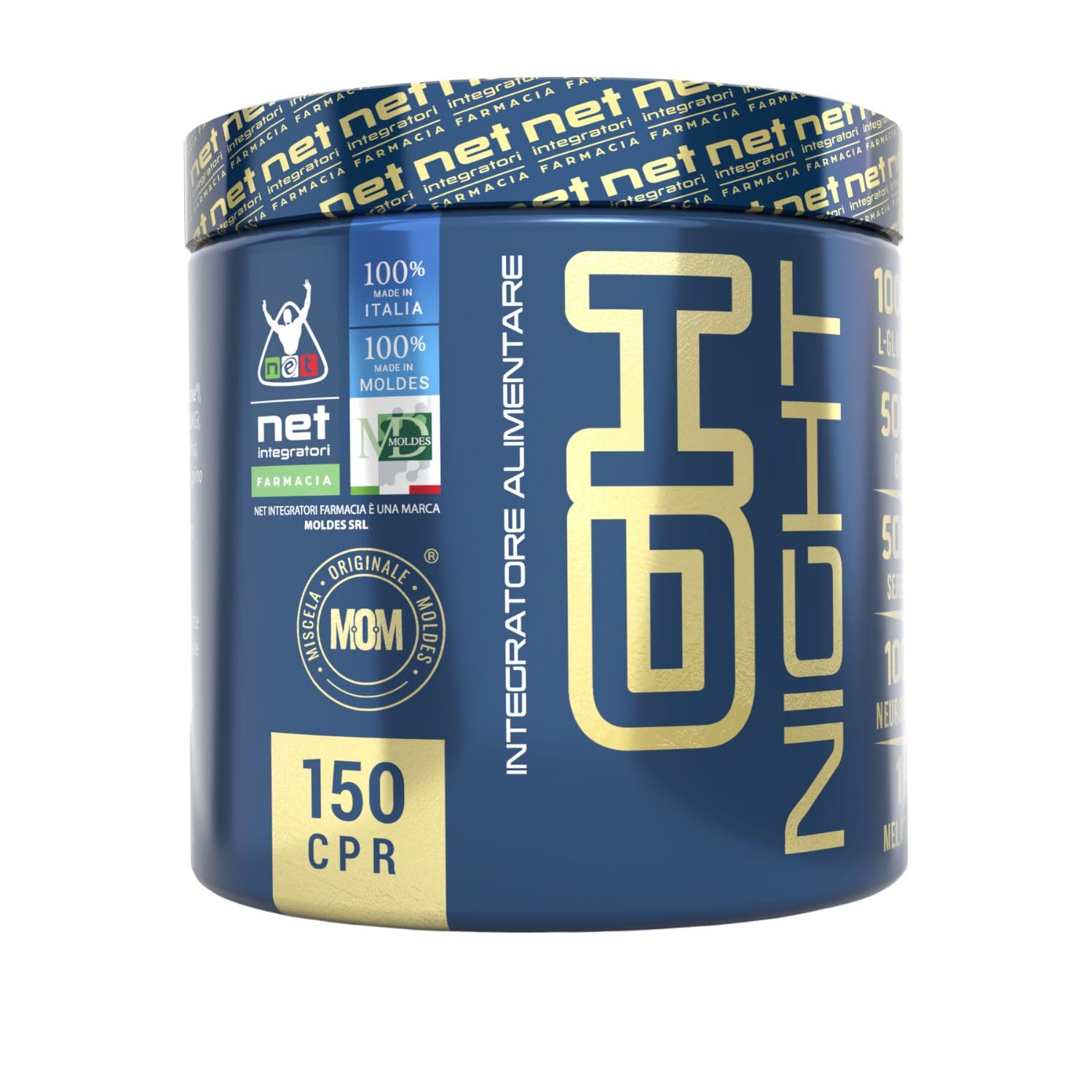 NET Integratori Farmacia GH NIGHT - 150 cps Integratore per il Recupero Muscolare durante il Riposo Notturno - Supporto del Sonno e Benessere con Melatonina, GABA e Ashwagandha