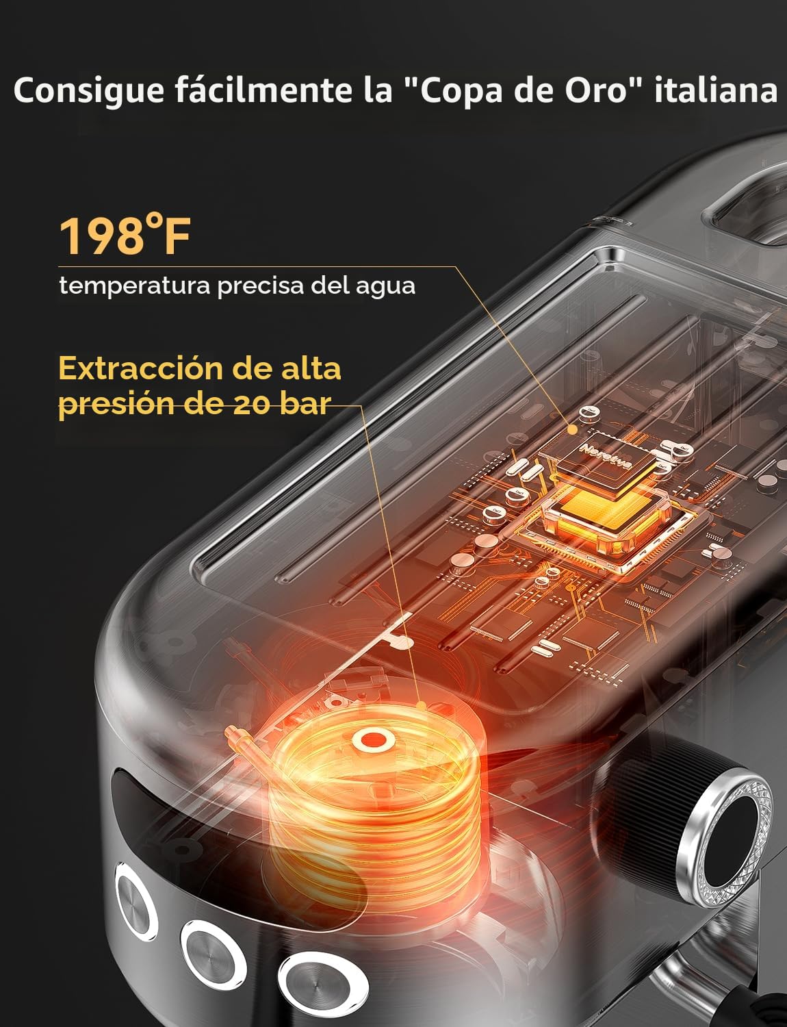 Neretva Cafetera 20 Bares, Cafetera Espresso 1350W Ultracompacta de Acero Inoxidable Con Pantalla LED & Vaporizador & Depósito de1.3 L Coffee Machine Profesional Doméstica – Espresso/Macchiato/Latte
