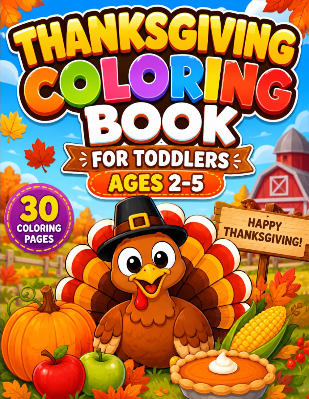 Thanksgiving Coloring Book for Toddlers Ages 2-5: Easy and Fun Fall Coloring Pages with Cute Turkeys, Pumpkins, Woodland Animals, Harvest Scenes, and Simple Designs for Preschoolers and Young Kids