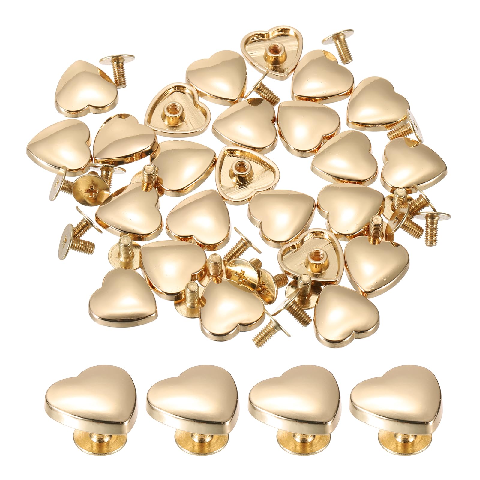 PATIKIL 14mm Heart Rivets, 24 Sets Leather Rivets Studs Rivets Double Cap Spikes Rivet for Leather Crafting for Decor Repair DIY Clothing Belts Bags Shoes, Light Gold