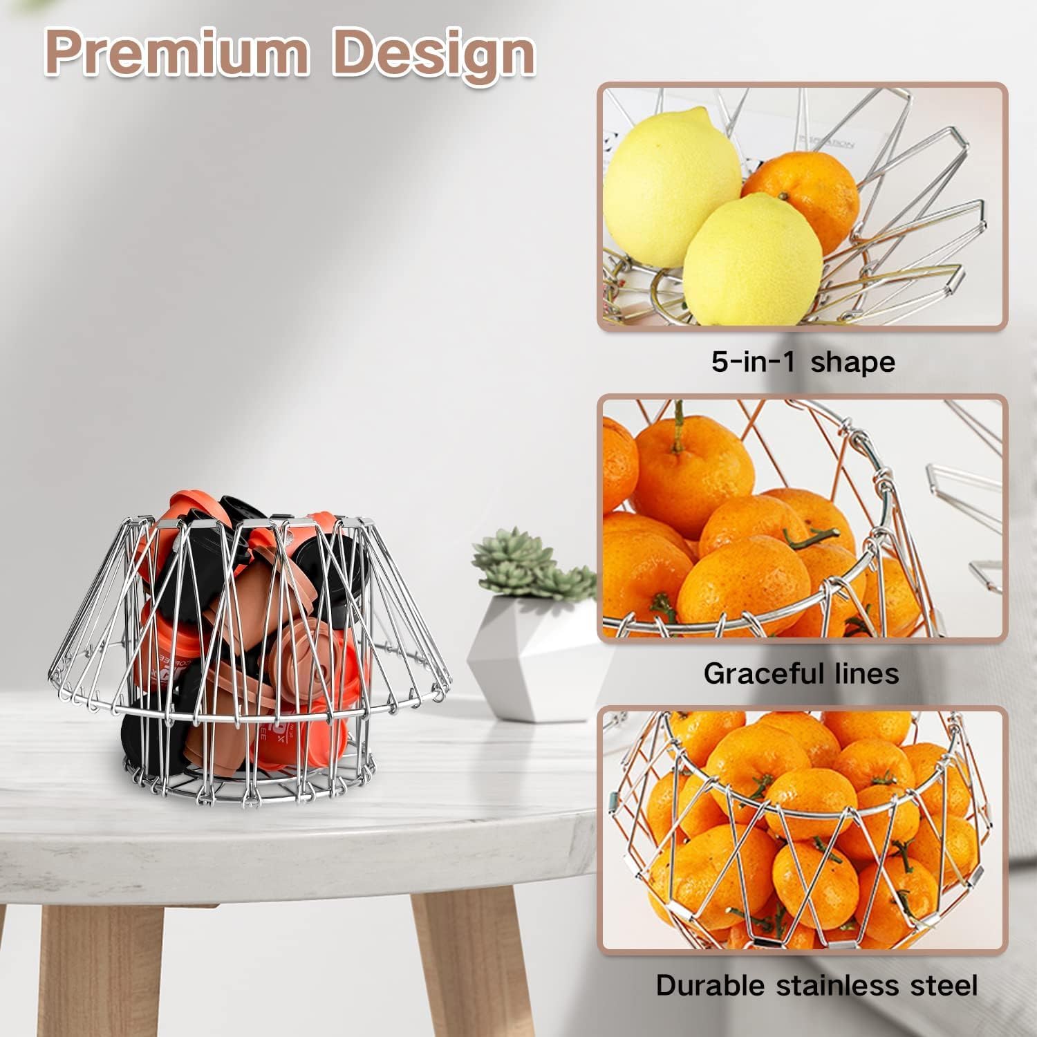 RRJ Multipurpose Stainless Steel Foldable Fruit and Vegetable Basket for Kitchen/Dining Table/Home(8 Shapes) 4