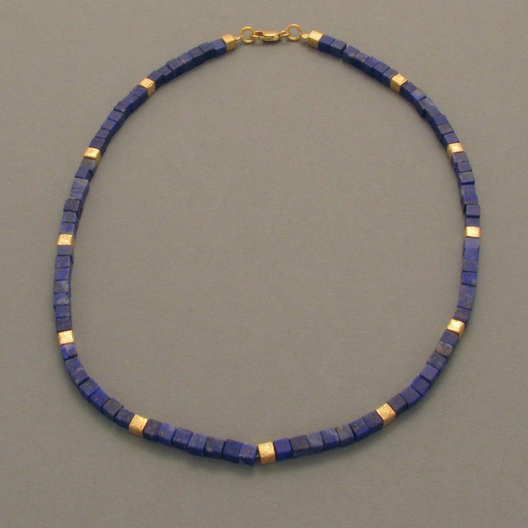 Lapislazuli-Kette, Würfel, Silber vergoldet