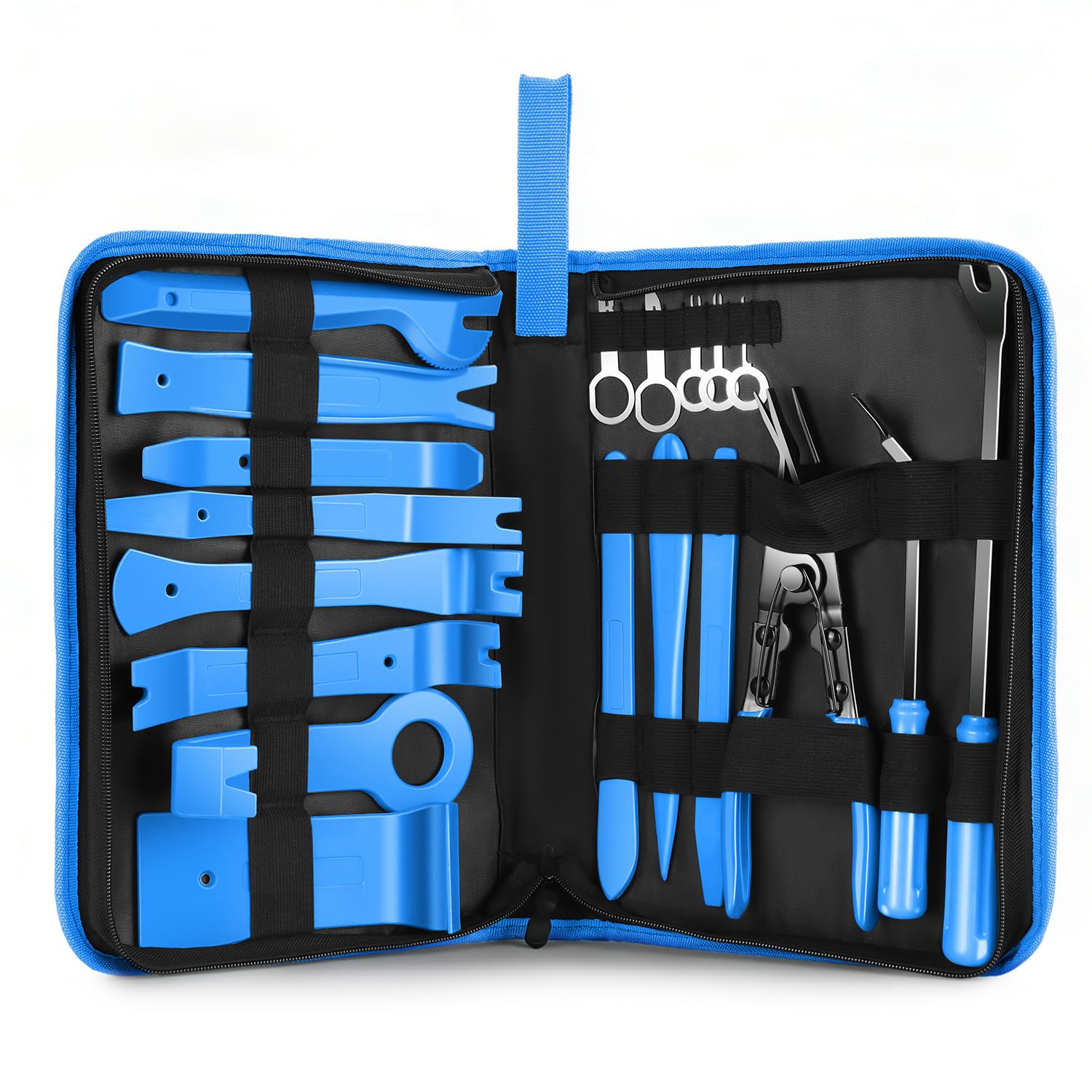 DNA MOTORING TOOLS-00247 Car Trim Removal Tool Kit, Clip Plier Upholstery Remover Set for Auto Door Panel Audio Dashboard, with Storage Bag,Blue