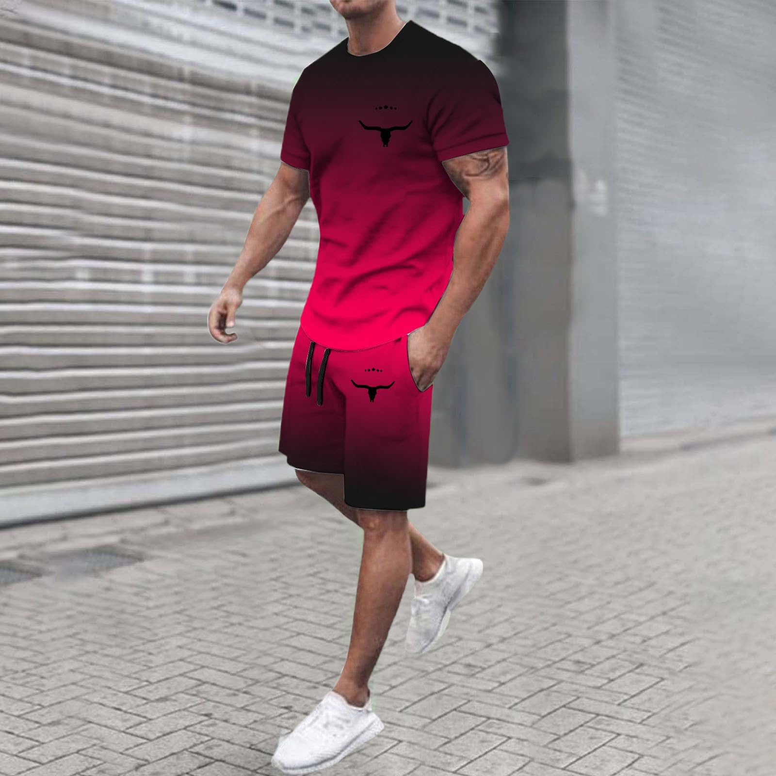 Chándal para hombre holgado, traje de ocio corto de 2 piezas, camisetas de manga corta, pantalones cortos, conjuntos informales, cómodos, ropa deportiva para fitness, ligero y aireado