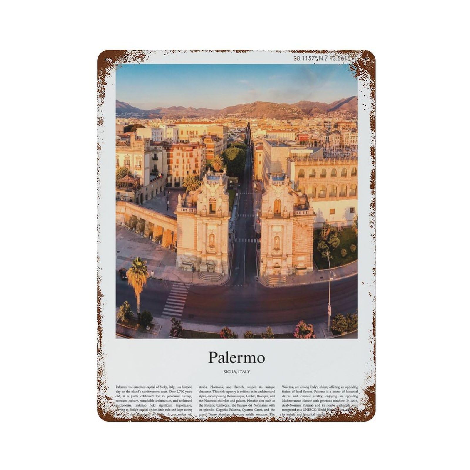 xiaoxiaoshen Palermo Sicily, Italy City Scenery Wall Decor Art Metal Tin Poster Modern Home Decor Art Home Bar Shop Decorations Vintage Sign 40x30cm