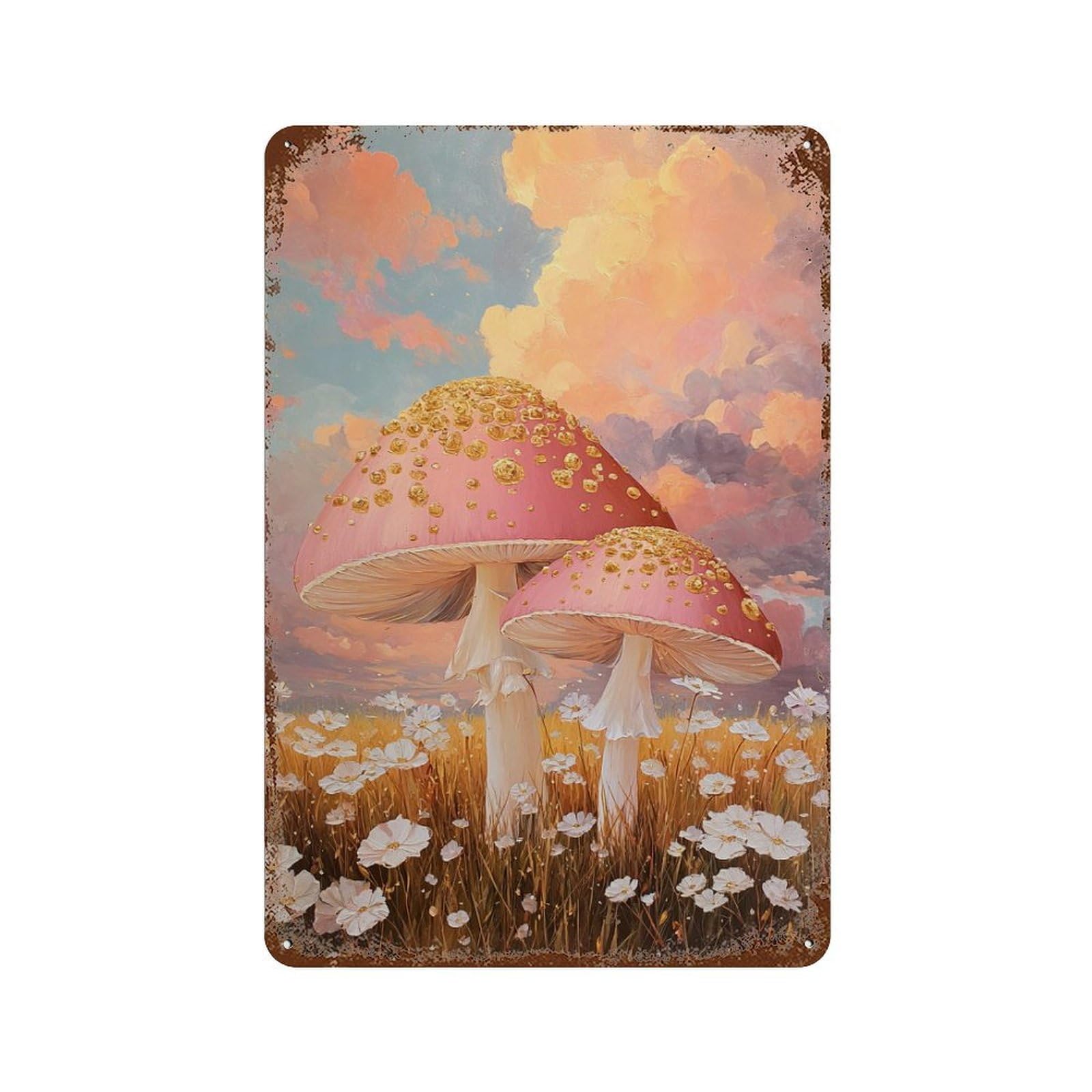 Enchanted Mushroom Field Sunset -1 Decorative Tin Sign 11.8"x7.9", Shabby Chic Decor for Garage, Pub Or Kitchen