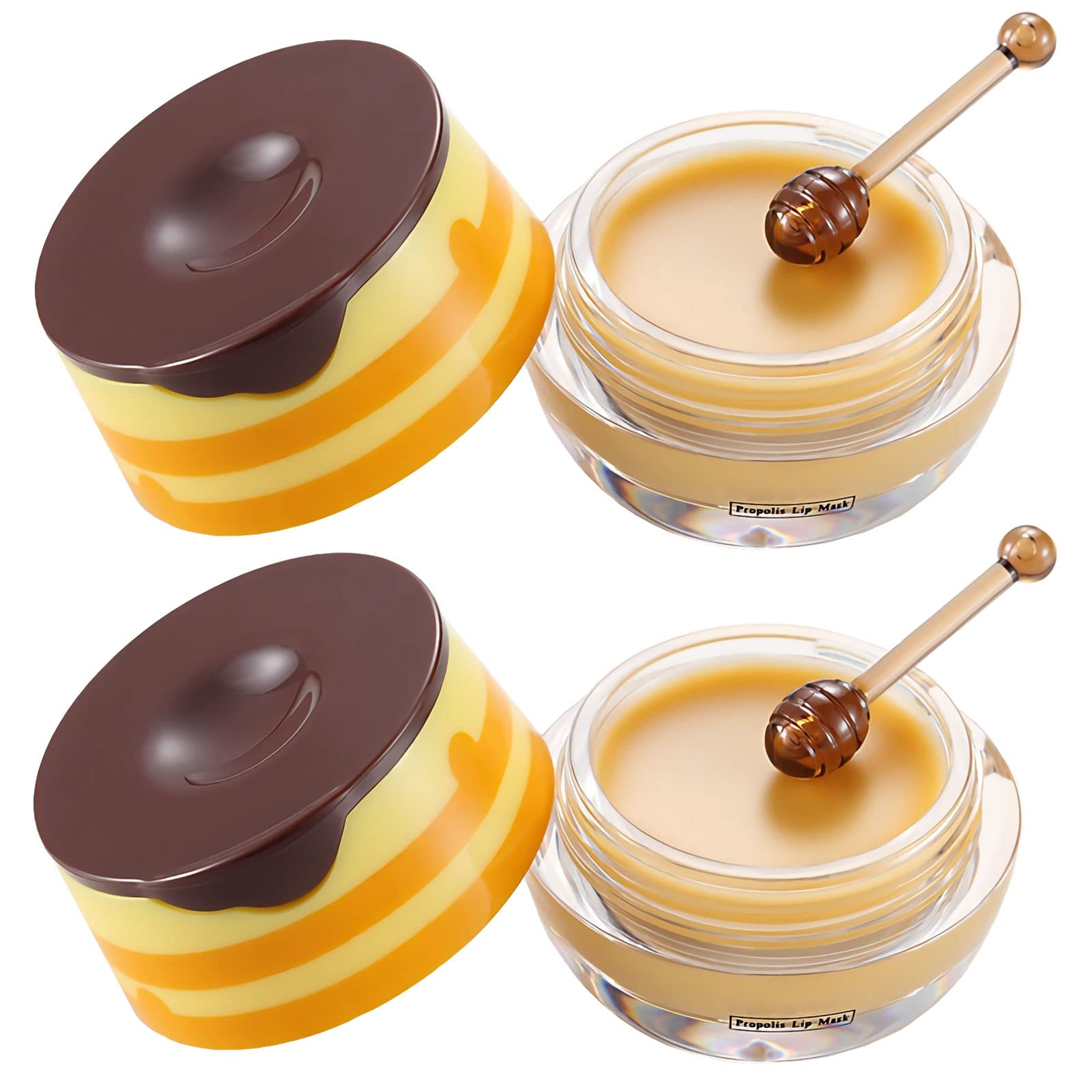 2 PCS Bee Balm Honey Lip Balm Pot, Hydrating & Prevention Dry and Cracked Lip Scrubs Exfoliator, Propolis Moisturizing Lip Exfoliating Bee Balm Sleeping Lip Mask with Brush Lip Care Reduces Lip Lines (2Pcs Honey)