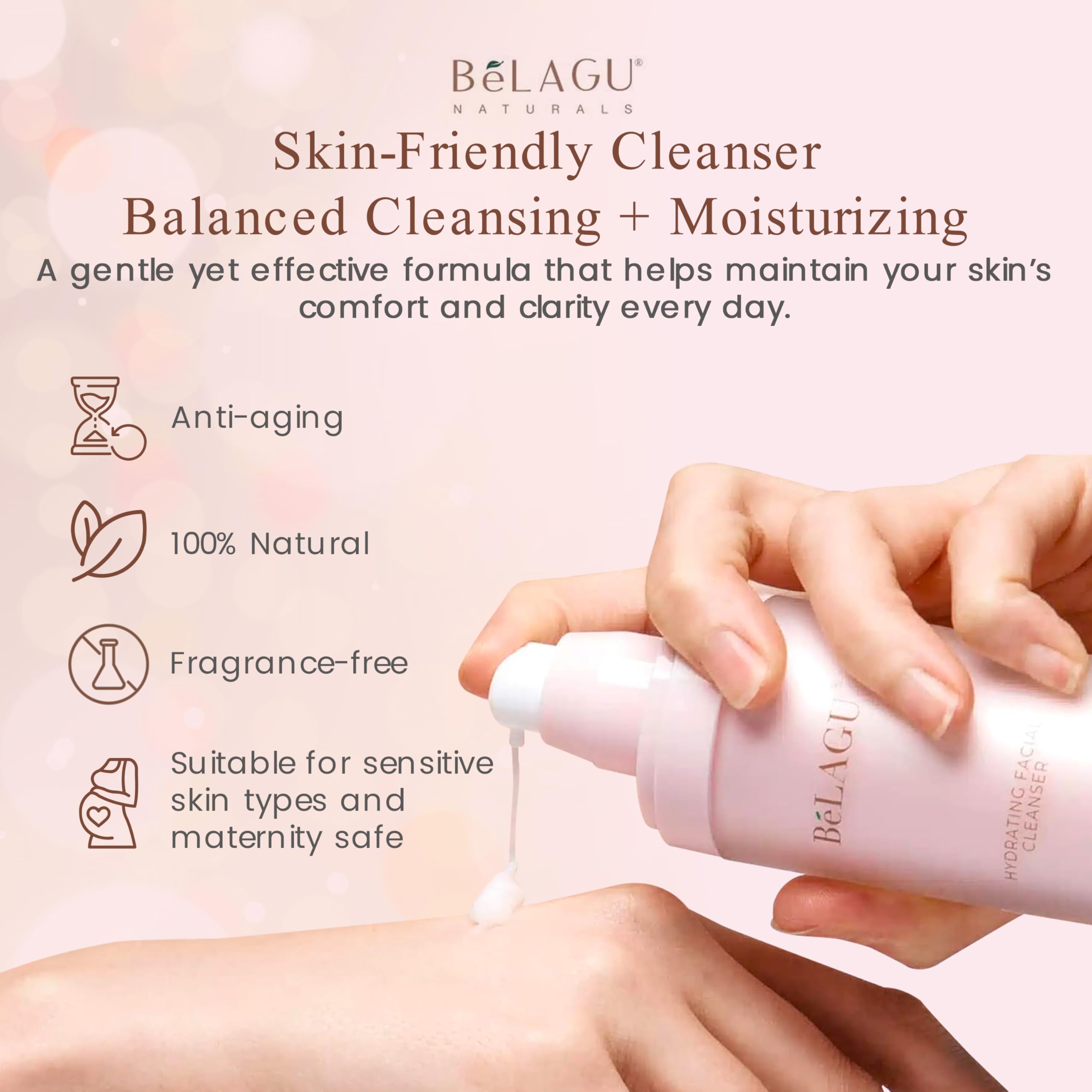 Detergente viso idratante con squalano e funghi della neve, detergente viso delicato per trucco e foglie per pelle morbida e idratata, naturale, vegano (113,4 g)