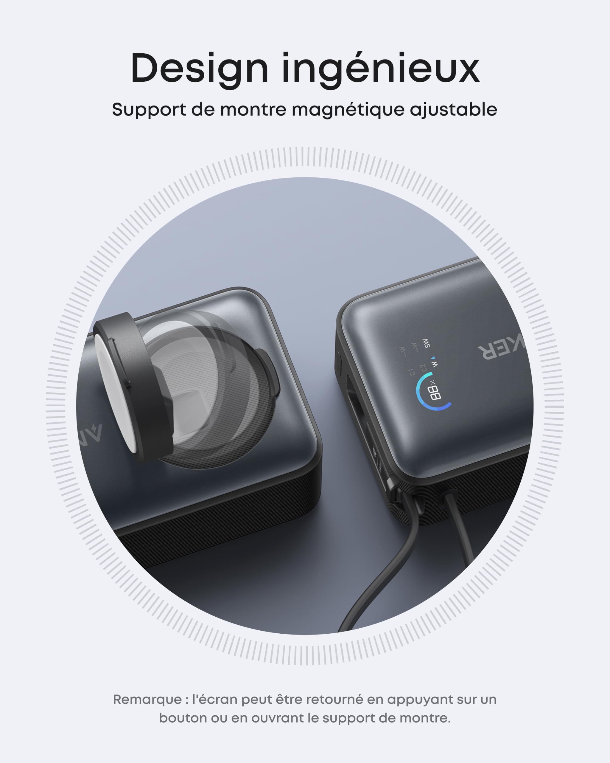 Anker Batterie Externe Magnétique 10000 mAh PD 35W et Câble USB C Intégré | Charge Rapide pour Apple Watch, iPhone 17 Pro Max/17/15/14/13, Samsung, iPad, AirPods et Autres (Noir)