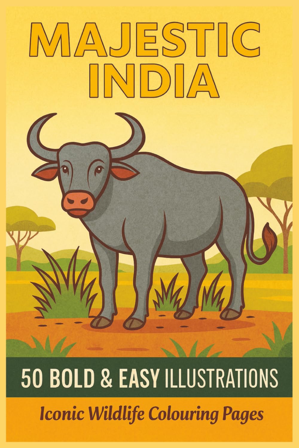 MAJESTIC INDIA 50 BOLD & EASY ILLUSTRATIONS Iconic Wildlife Colouring Pages: Indian Animals, Birds & Creatures for Seniors, Adults, Teens & Kids to colour (Rohim's Colour Kaleidoscope)