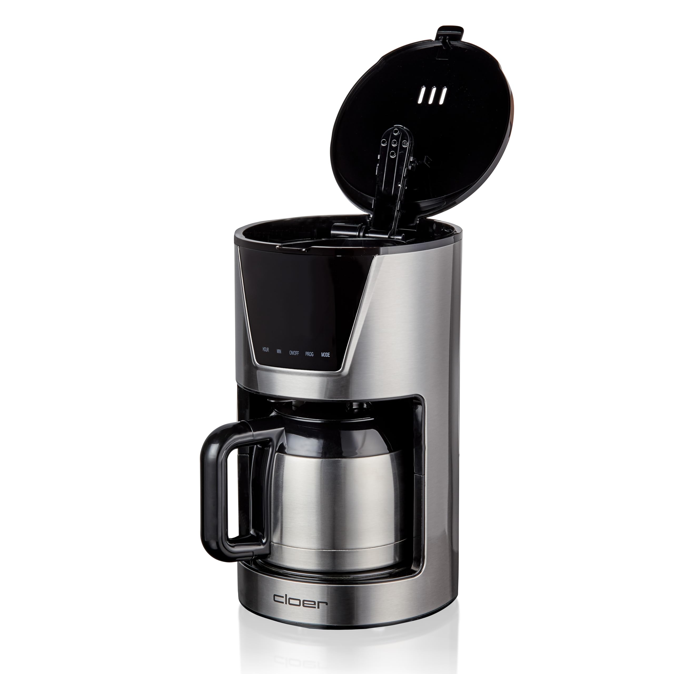 cloer 5258 Cafetera de filtro para 10 tazas, función de mantener caliente, Cuchara medidora, Niveles de aroma seleccionables, pantalla táctil LCD, temporizador, tamaño del filtro 1 x 4, 800 W