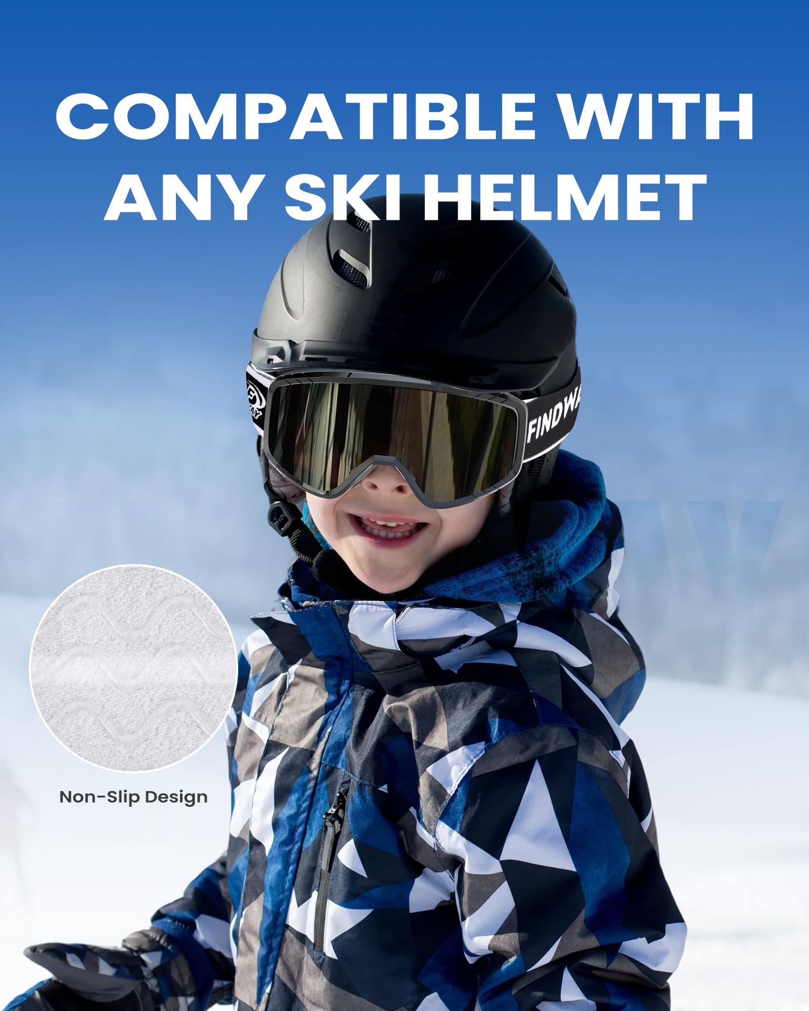 Findway Maschera da Sci, Occhiali da Sci per Bambini maschi, bambini femmine, bambini OTG Maschere Sci, 100% Anti-UV Maschera Sci, Anti Nebbia, Adatto a Snowboard