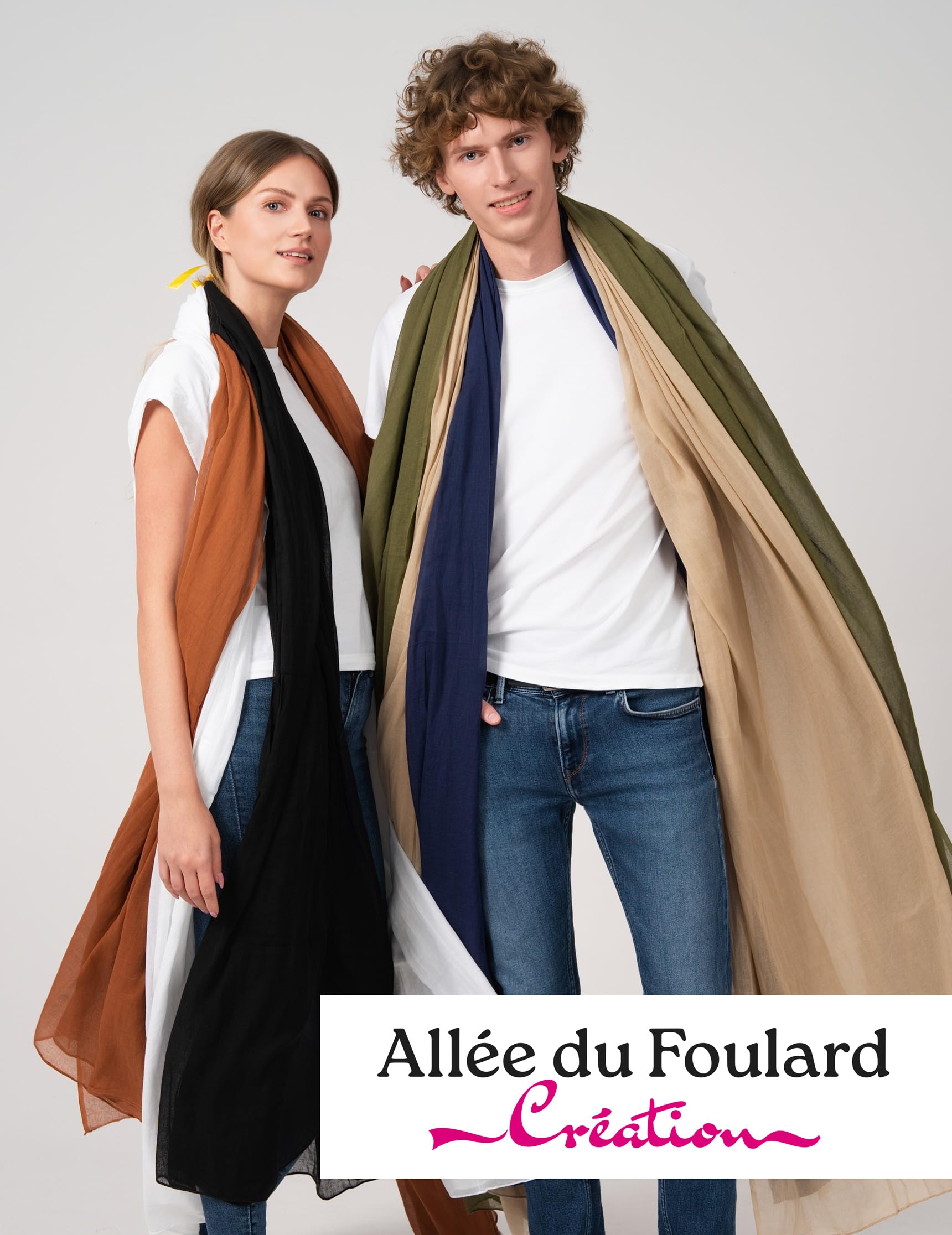 ALLEE DU FOULARD Chèche Long, Echarpe, Châle 100% Coton - Taille 110 x 300 cm - Chèche Nomad Femme et Homme Longueur 3 Mètres - Baroudeur top confort
