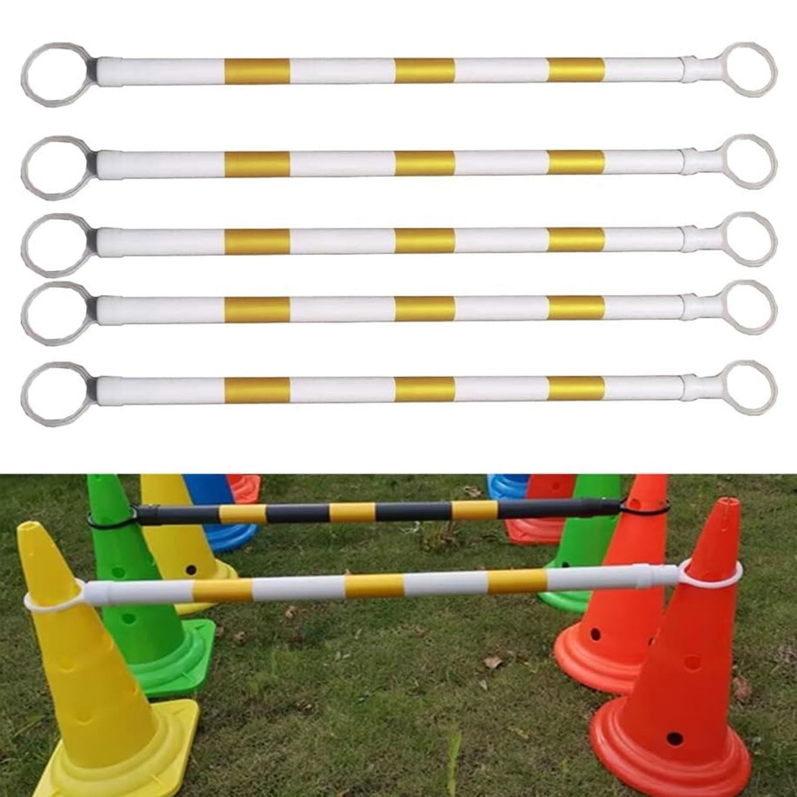Eiwitany Reflective Plastic Telescopic Traffic Barrier Pole, 1.25-2M Extendable Safety Cone Bar for Driveway and Crosswalk Use (Yellow+white)